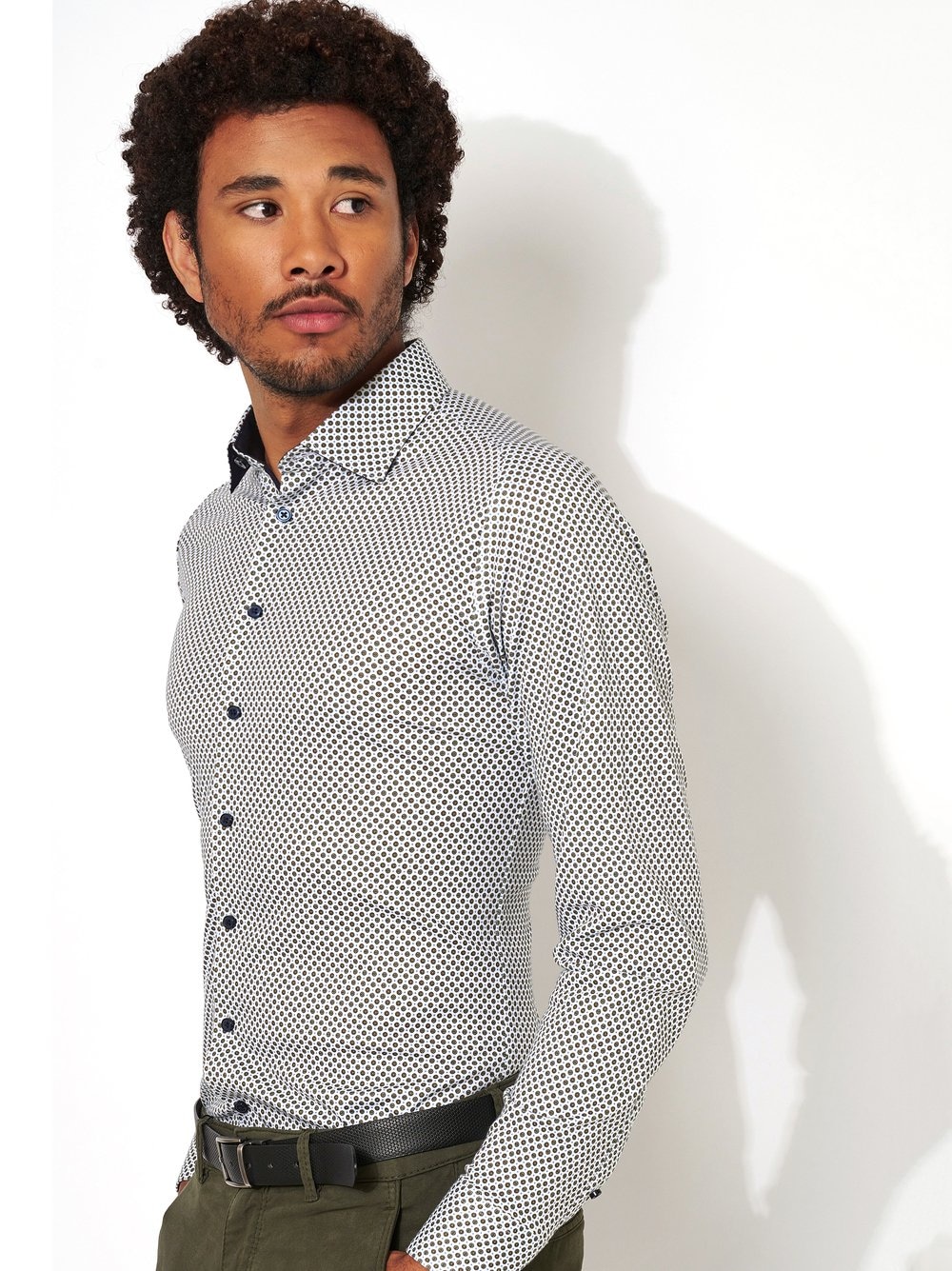DESOTO Langarmhemd »Jerseyhemd Casual Kent langarm« Flexibler Stretch, mit Minimal Print, Kentkragen