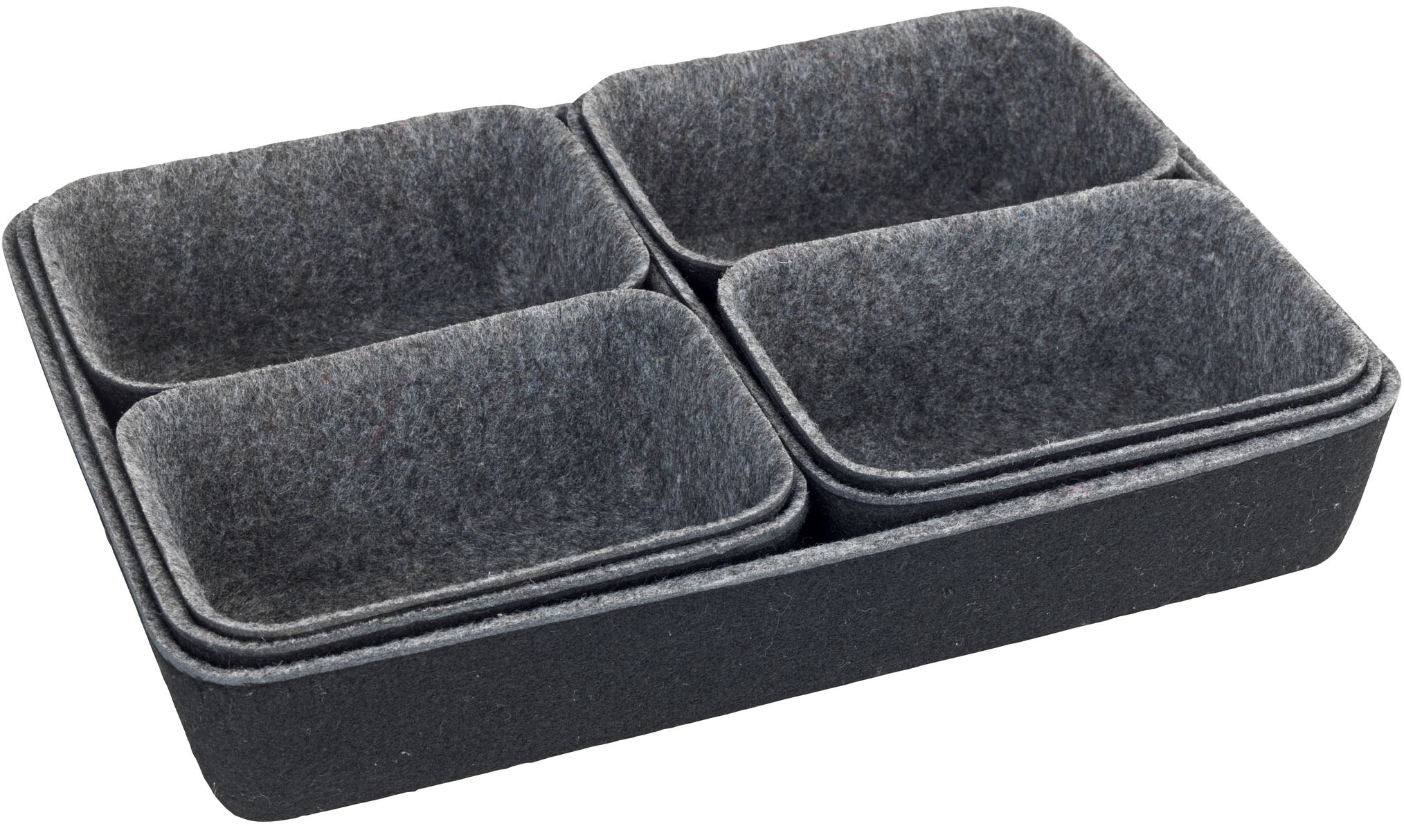 WENKO Organizer, (Set, 7 St.), Aufbewahrungsboxen für Schubladen, 3 Größen, recycelter Polyesterfilz
