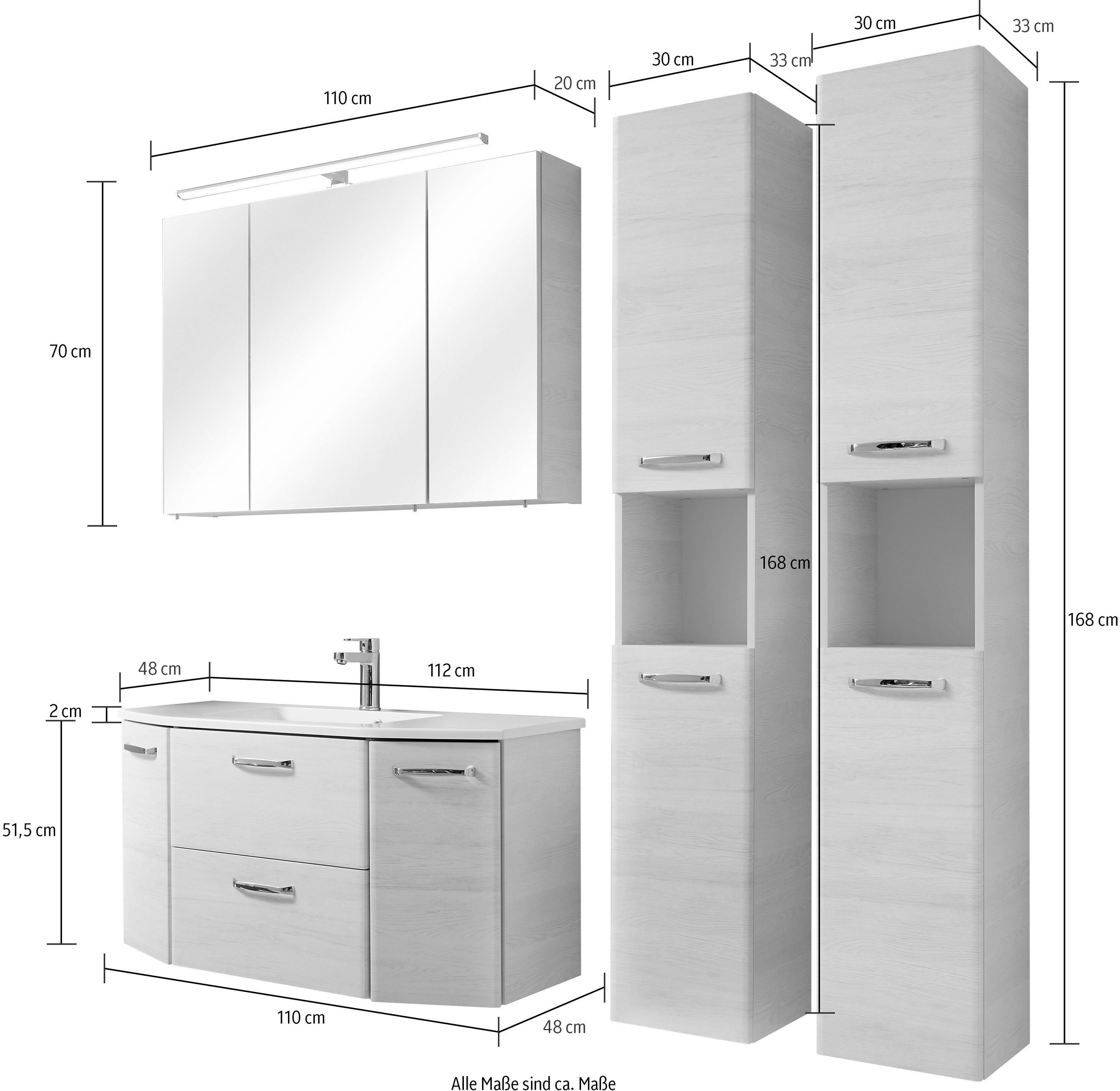 Saphir Badmöbel-Set »Quickset 936 4-teilig, Mineralmarmor-Waschtisch und LED-Spiegelschrank« Set, 4 Stk. tlg.