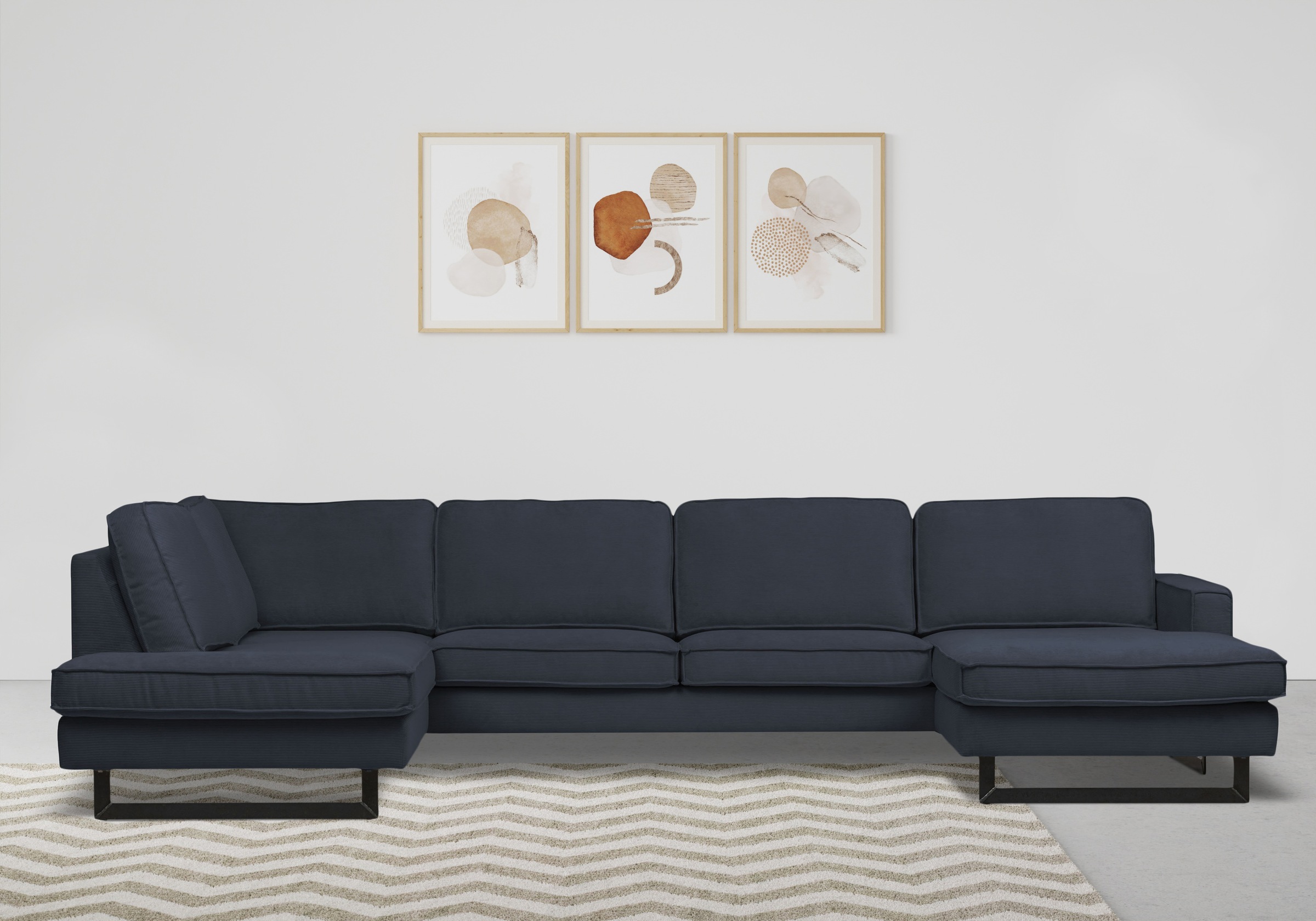Places of Style Wohnlandschaft »Pinto, 350 cm, U-Form, XXL, mit Ottomanen«, Cord, Feincord, Luxus-Microfaser Leder und Chenille