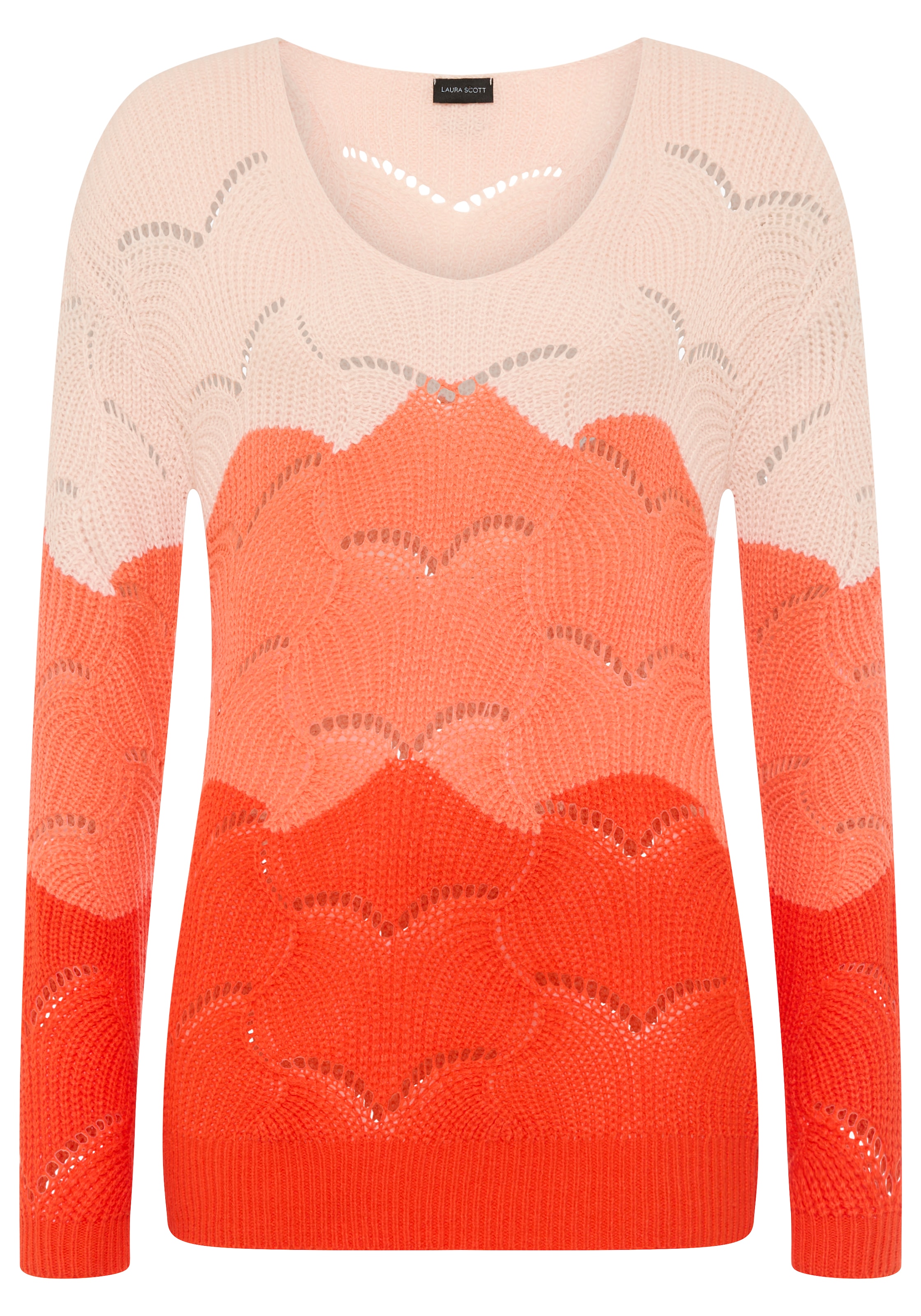 Laura Scott Ajourpullover leichter Sommerpullover mit Lochmuster und femininen V-Ausschnitt