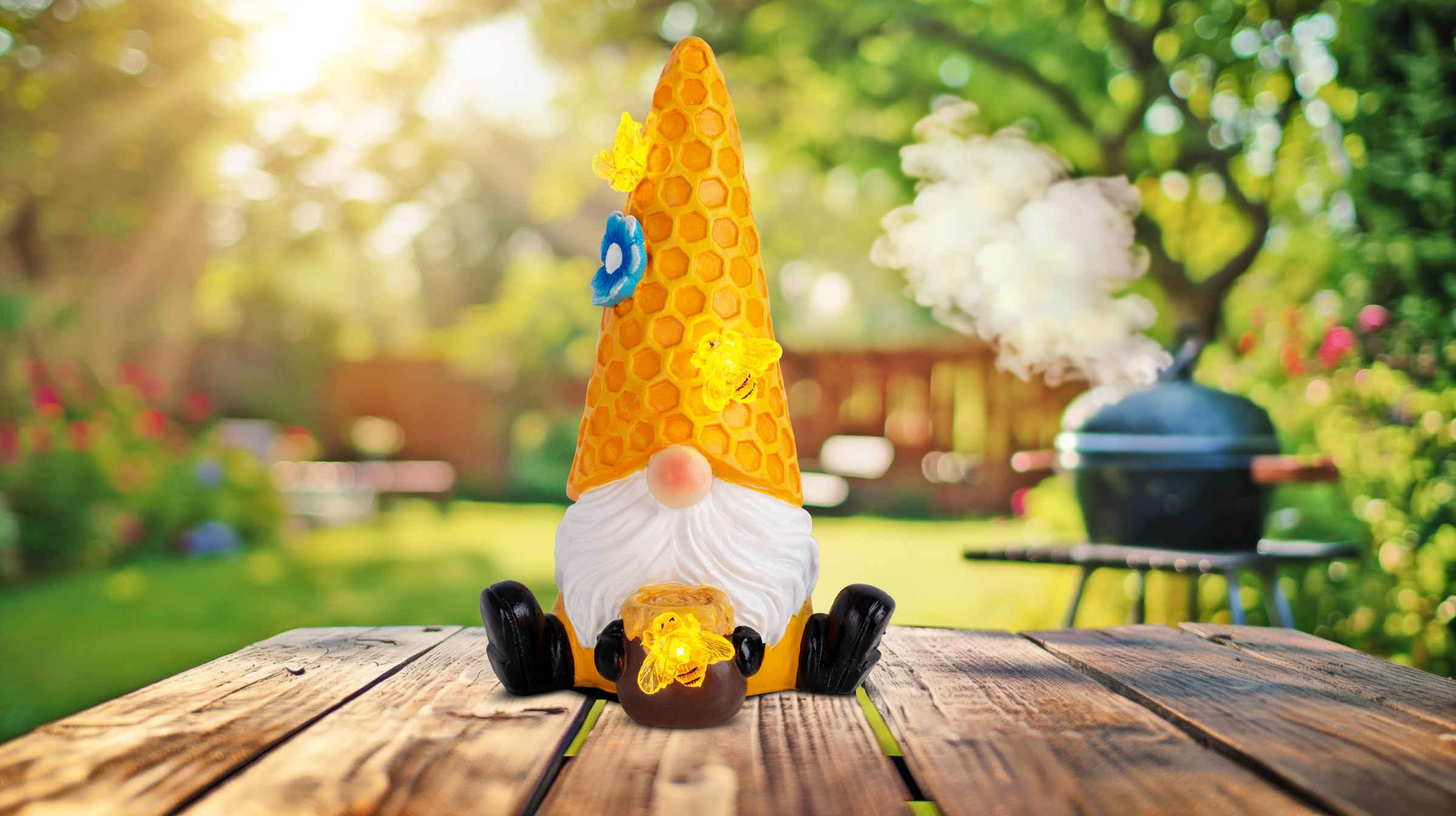 näve LED Solarleuchte »Abby« LED-Modul 2 Stk. Warmweiß 2er Set Wichtel, gelb/bunt, mit Bienchen und Blümchen, warmweiß