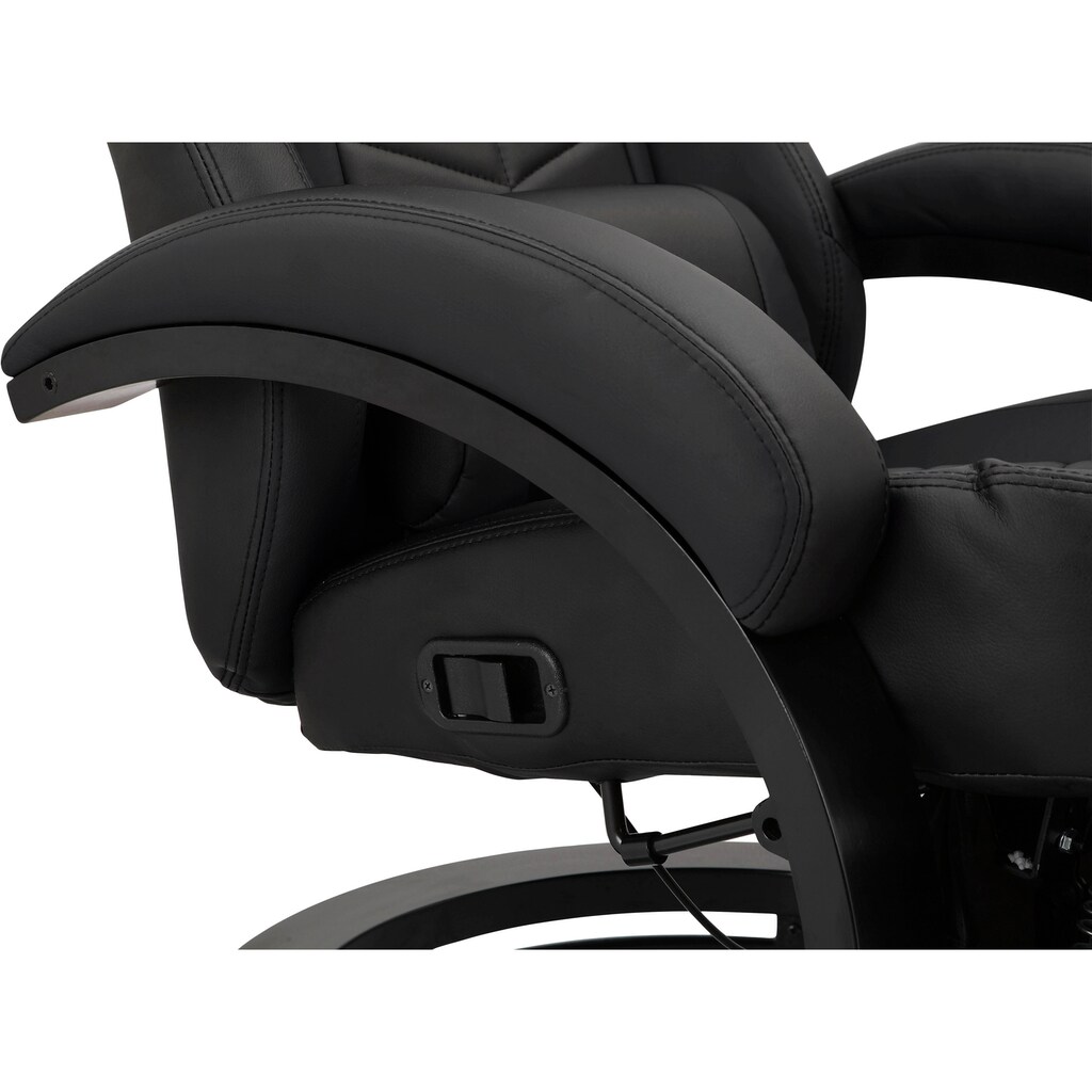 INOSIGN Relaxsessel »Zarina«, im Gamingchair Design, mit mechanischer Relaxfunktion, integrierte Fußstütze, Drehfunktion, 1 Kissen zur Kopfstütze, schwarzes Massivholz Gestell, Sitzhöhe 45,5 cm