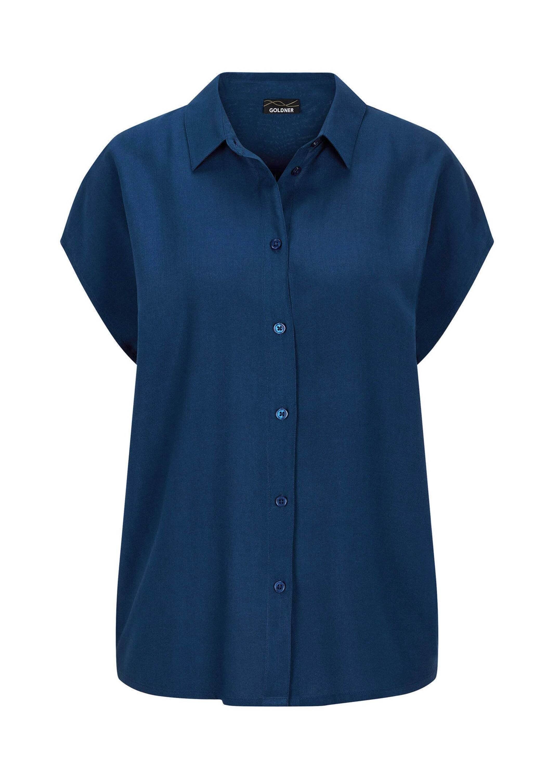 GOLDNER Kurzarmbluse »Kurzgröße Viskosebluse mit Hemdkragen« Sattel am Rückteil mit Kellerfalte