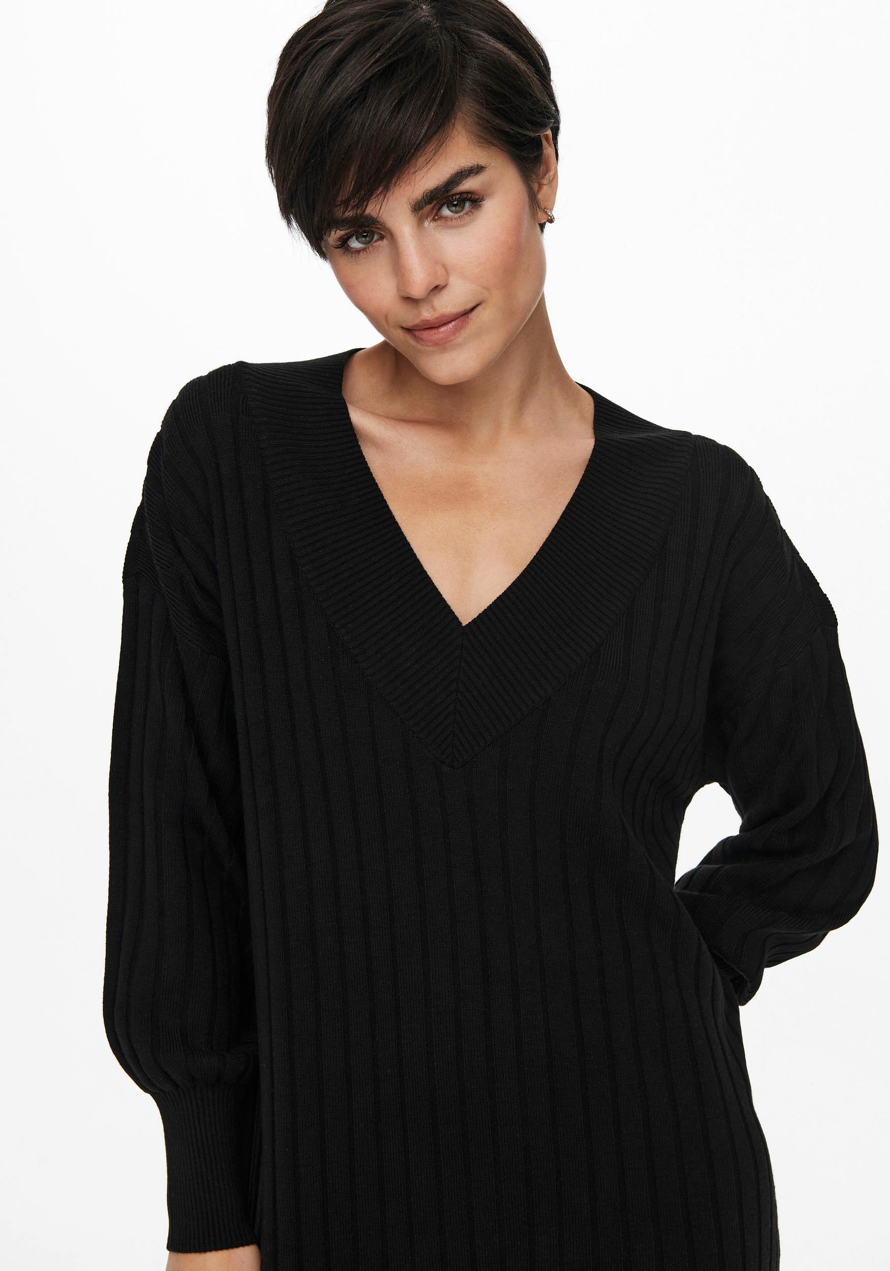 ONLY Strickkleid »ONLNEW TESSA L/S MIDI V DRESS«, mit tiefem V-Ausschnitt mit breiter Blende