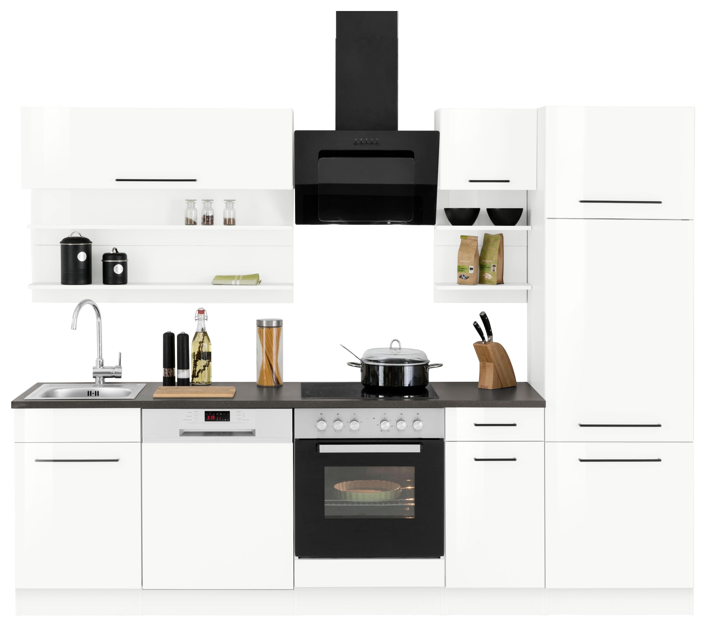 KOCHSTATION Küchenzeile »KS-Tulsa«, ohne E-Geräte, Breite 270 cm, schwarze Metallgriffe, MDF Fronten