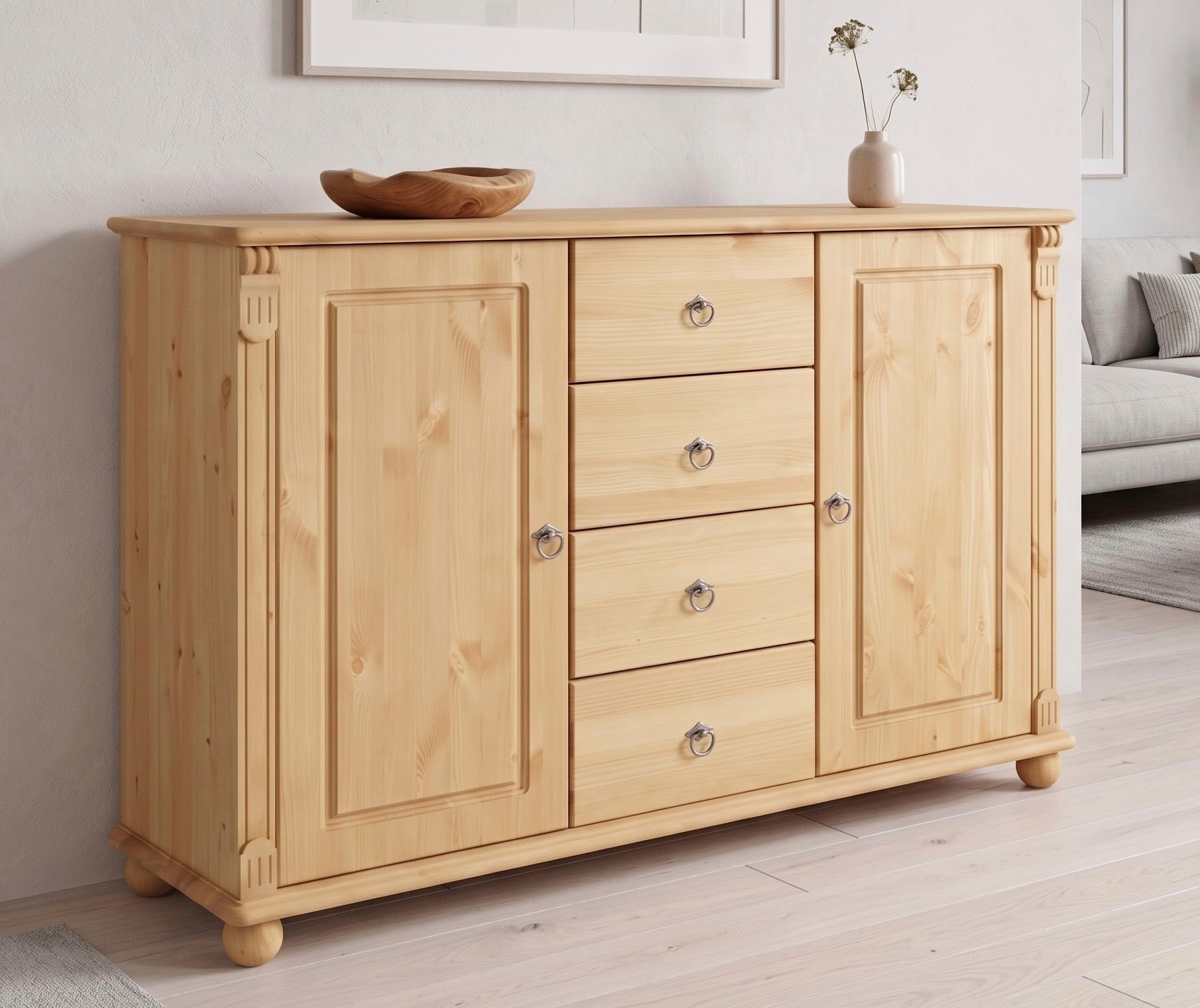OTTO home Kombikommode »Tessin; Buffetunterschrank, klassischer Landhausstil« aus massiver, FSC®-zertifizierter Kiefer, 128cm breit