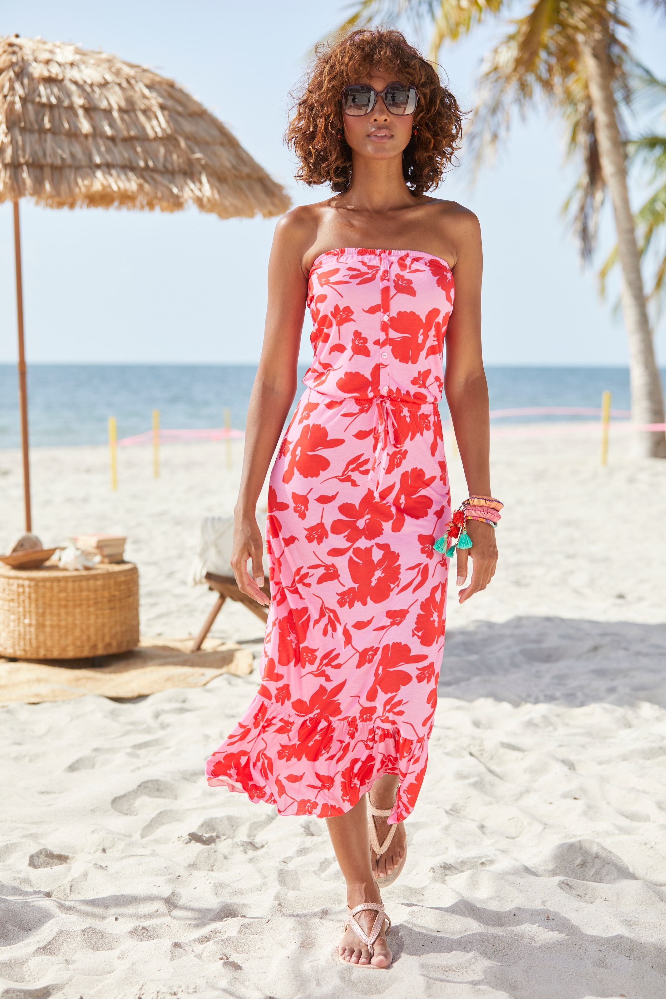 LASCANA Midikleid in floralem Design mit Volant am Rocksaum