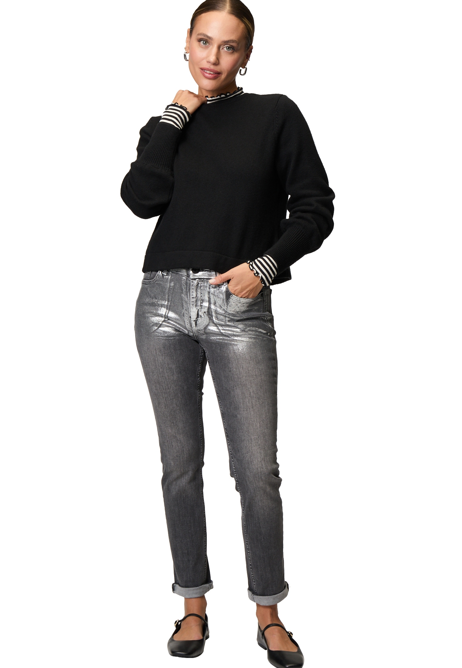 Zero Rundhalspullover »Pullover mit Schleifen«