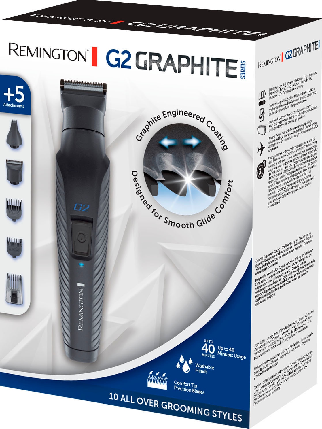 Remington Haar- und Bartschneider »Graphite Series PG 2000«, 5 Aufsätze,  Multigroomer mit 2 Aufsteckköpfen mit 3 Jahren XXL Garantie