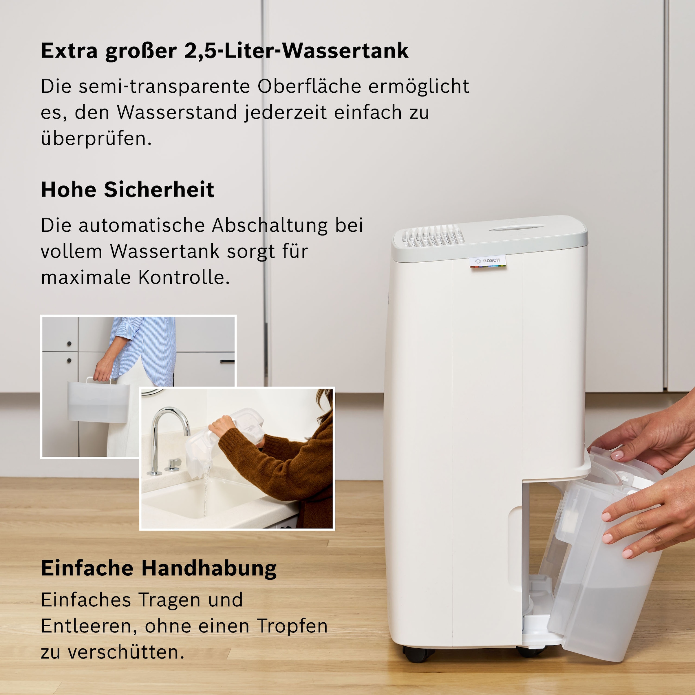 BOSCH Luftentfeuchter »Dry 2000 - Ideal für die Wohnung & schnelle Trocknung der Wäsche« Entfeuchtung 12 l/Tag Tank 2,5 l Ultra-leiser Betrieb; nur 35 dB(A)