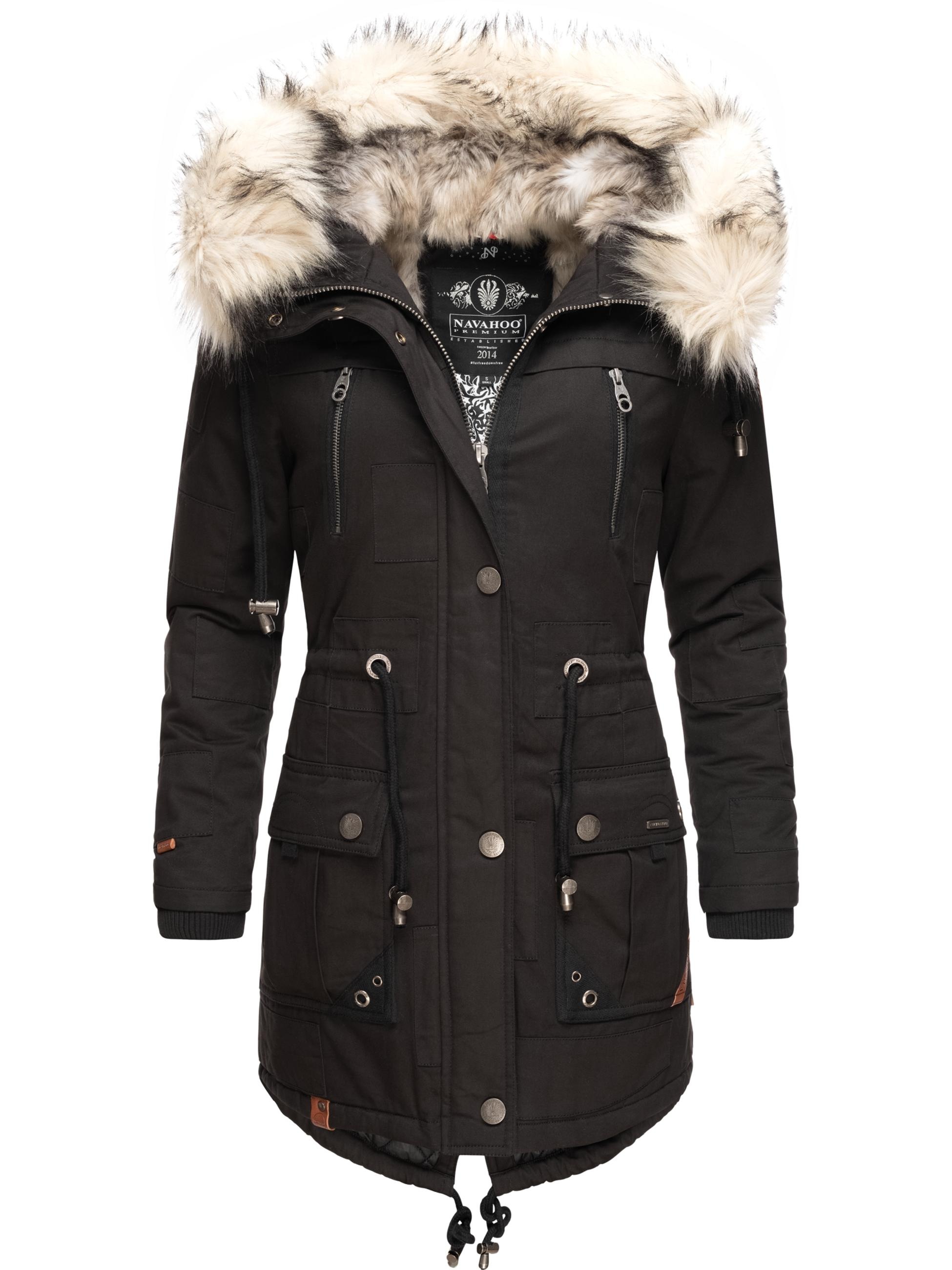 Navahoo Wintermantel »Wintermantel Honigfee«, stylischer Baumwollparka mit Kunstfell-Kapuze