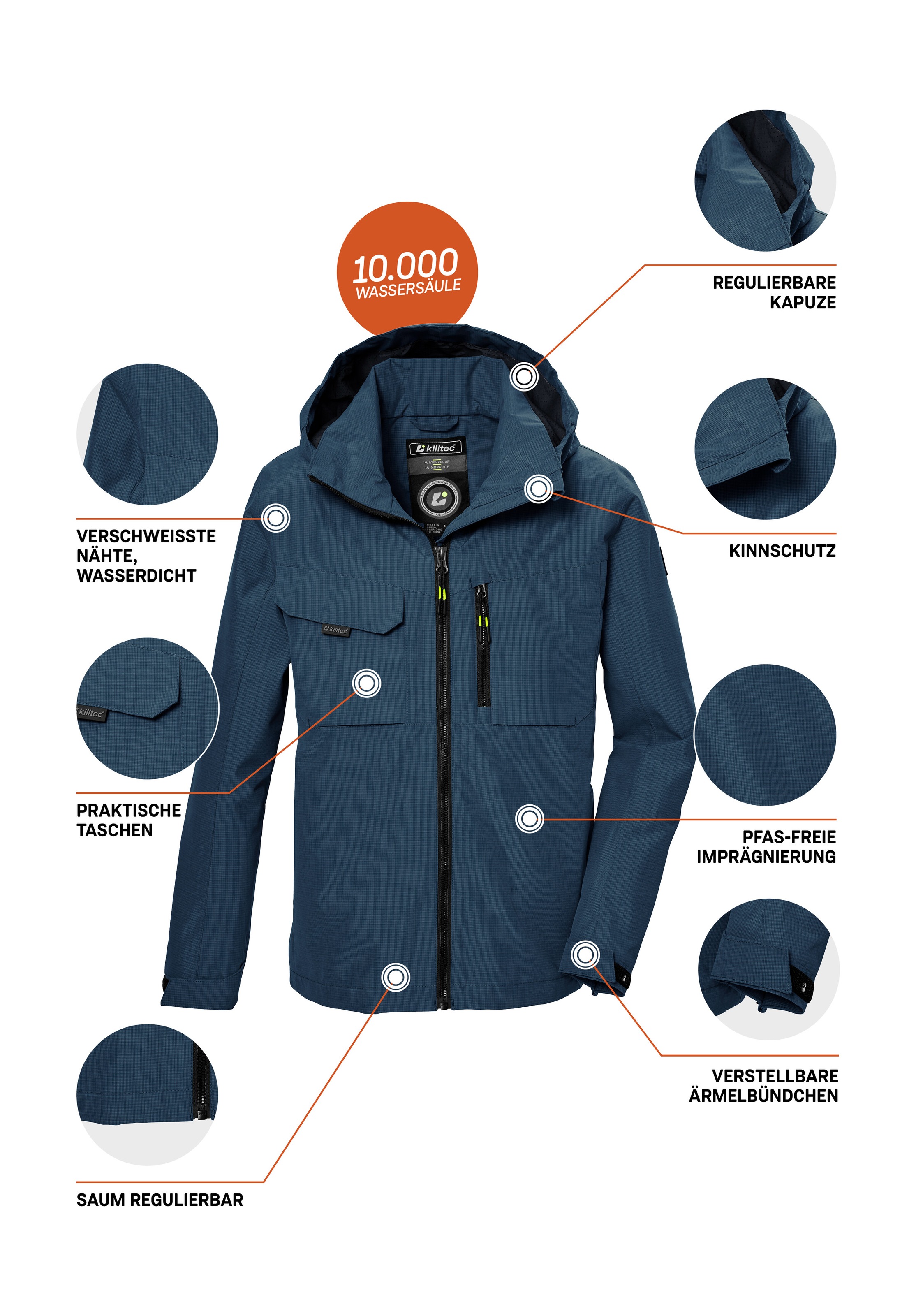 Killtec Funktionsjacke »KOS 140 BYS JCKT« Wasserdichte Jacke mit verstellbarer Kapuze, PFAS-frei imprägniert