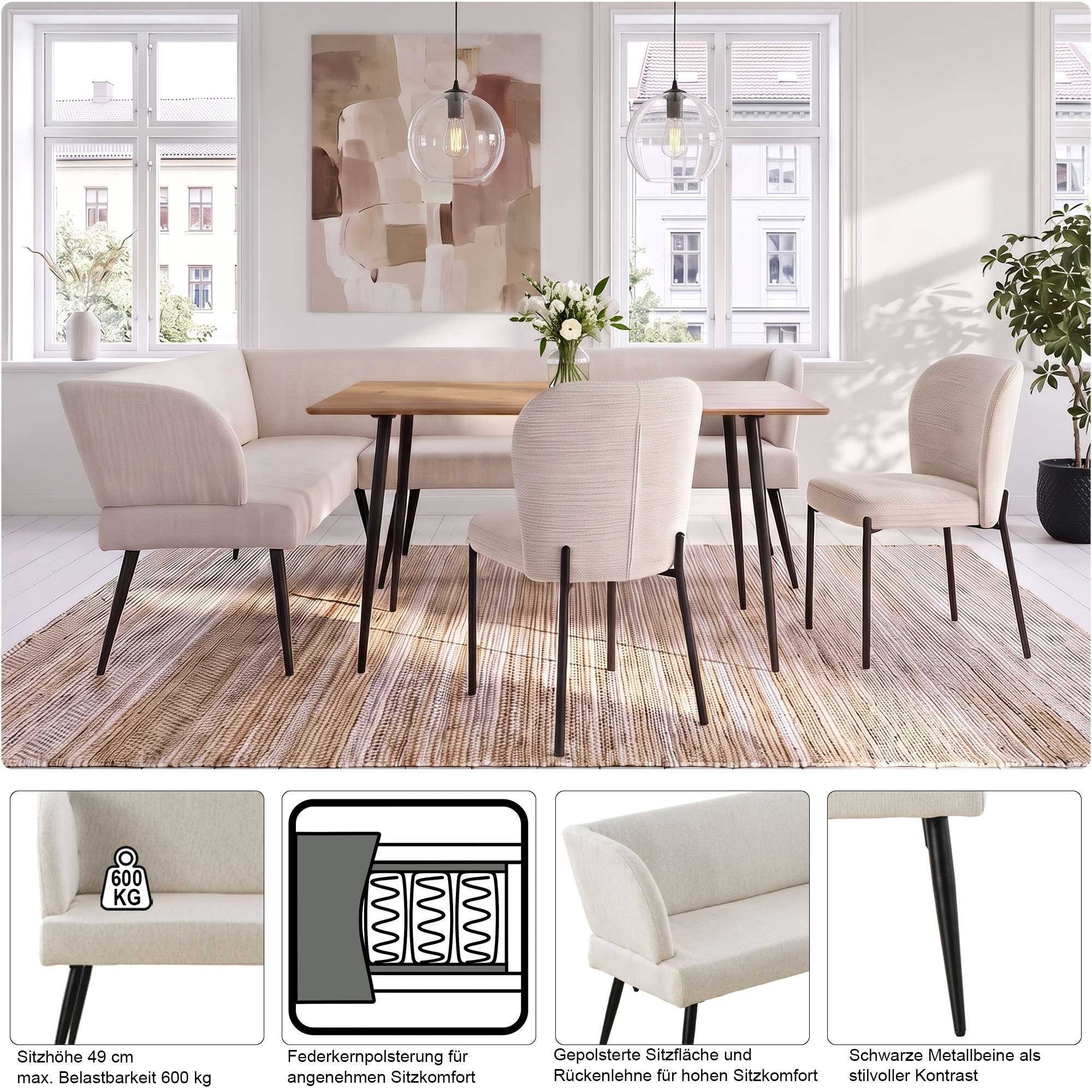 OTTO home Eckbank »Lena« Sitz mit Federkern, pflegeleichtem Webstoff Bezug, Breite 192 cm