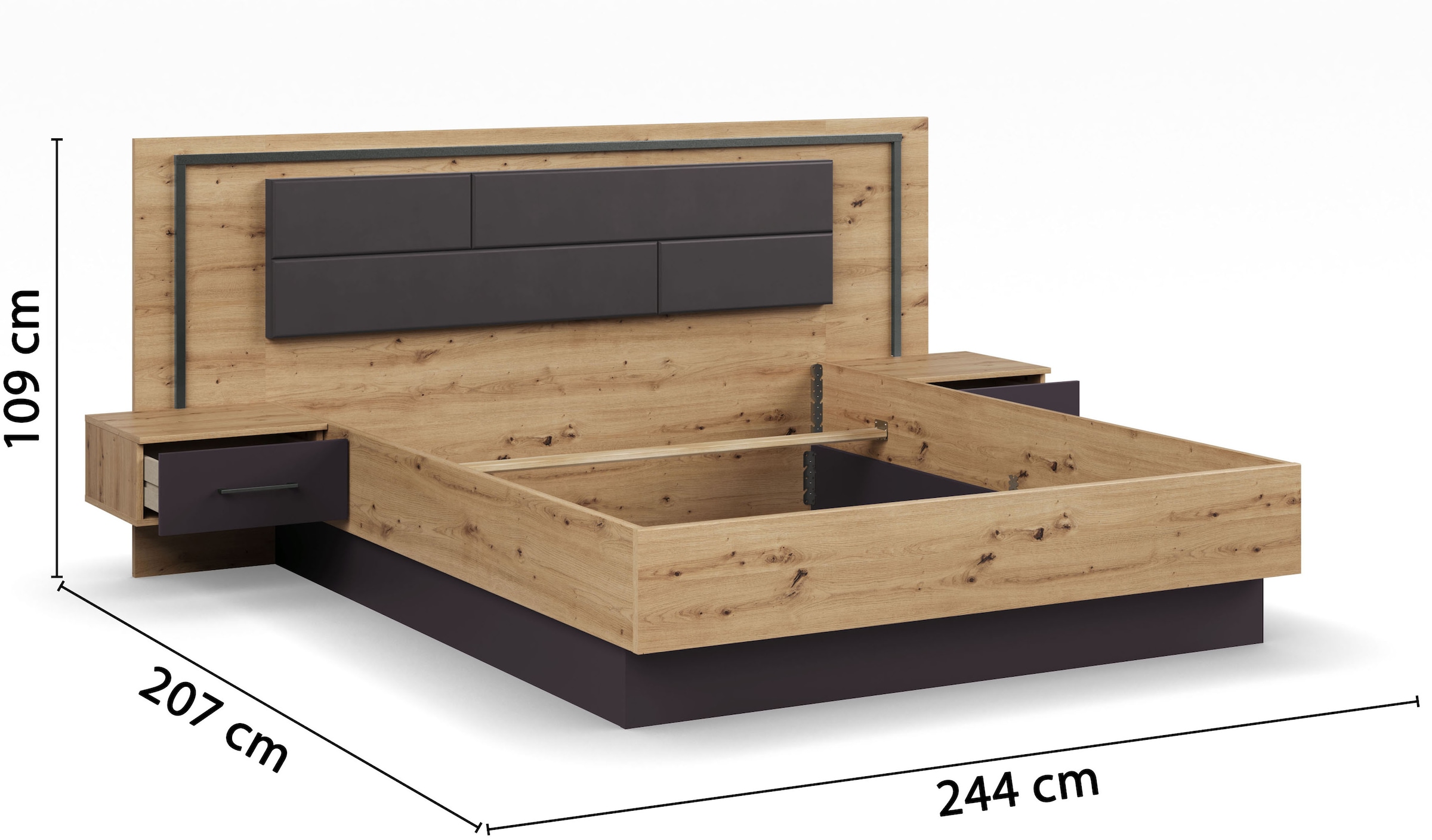 rauch »Bett Doppelbett Komortbett BILBAO-EXTRA« Set, Liegefläche 160x200 oder 180x200 cm, 3 tlg. tlg. Polster-Kopfteil in Lederoptik basalt, mit Beleuchtung MADE IN GERMANY