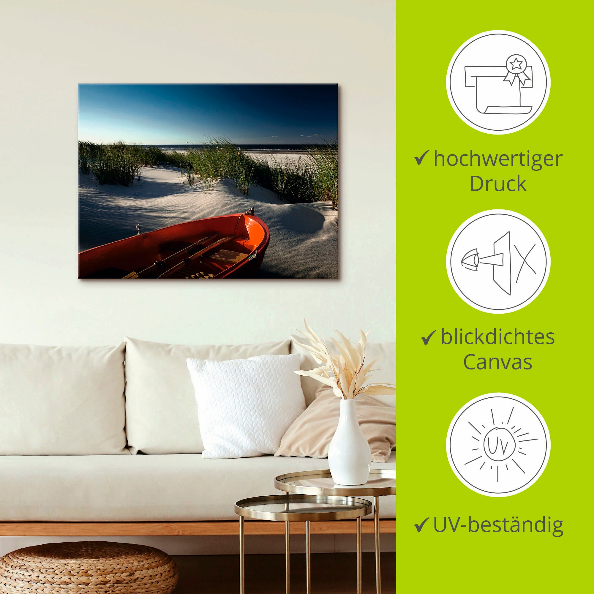 Artland Leinwandbild »Rotes Boot am Strand...« Boote & Schiffe 1 Stk. tlg. auf Holzrahmen gespannt