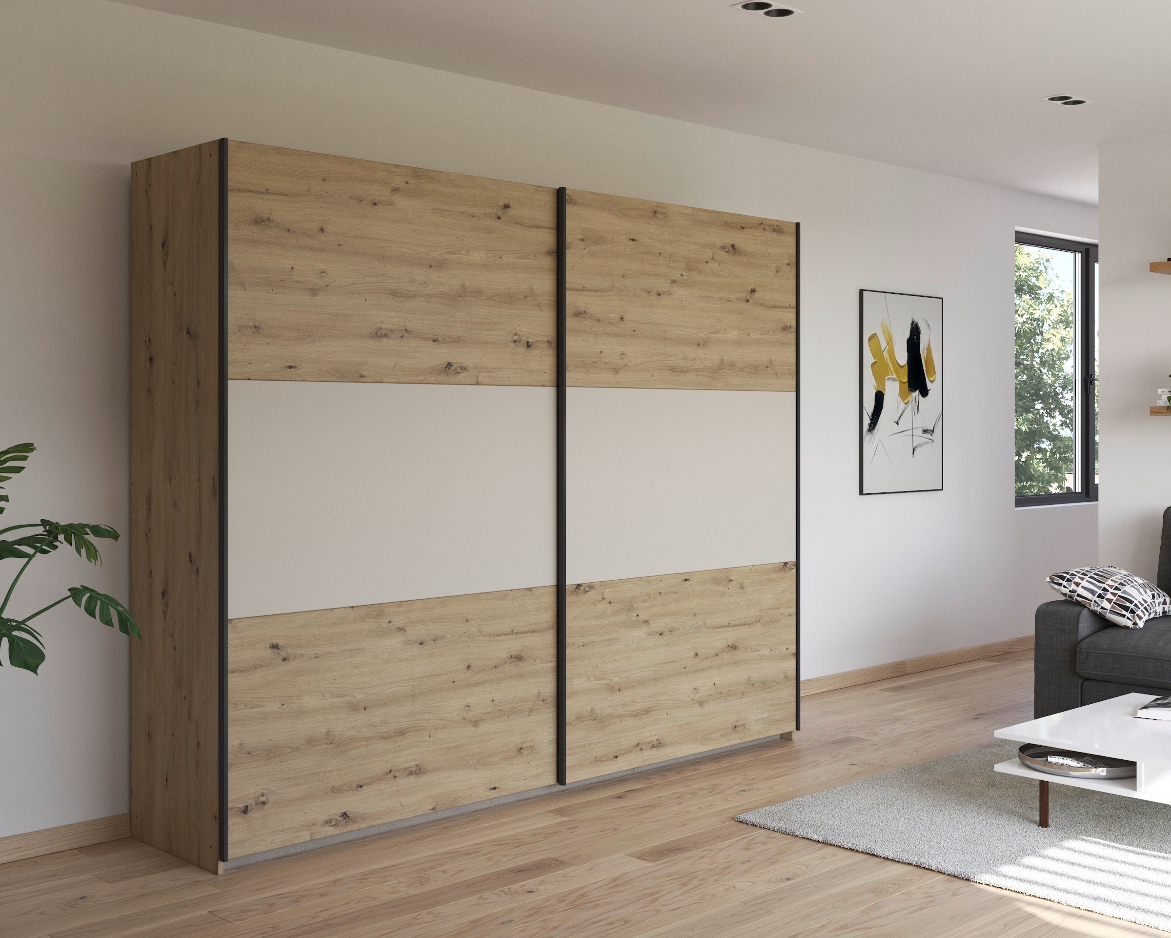 rauch Schwebetürenschrank »Kleiderschrank Schrank Garderobe Garderobenschrank Wäscheschrank NEO«, (in 3 verschiedenen Ausstattungen BASIC/CLASSIC/PREMIUM), mit großzügigem Stauraum und vielfältigen Farbkombinationen