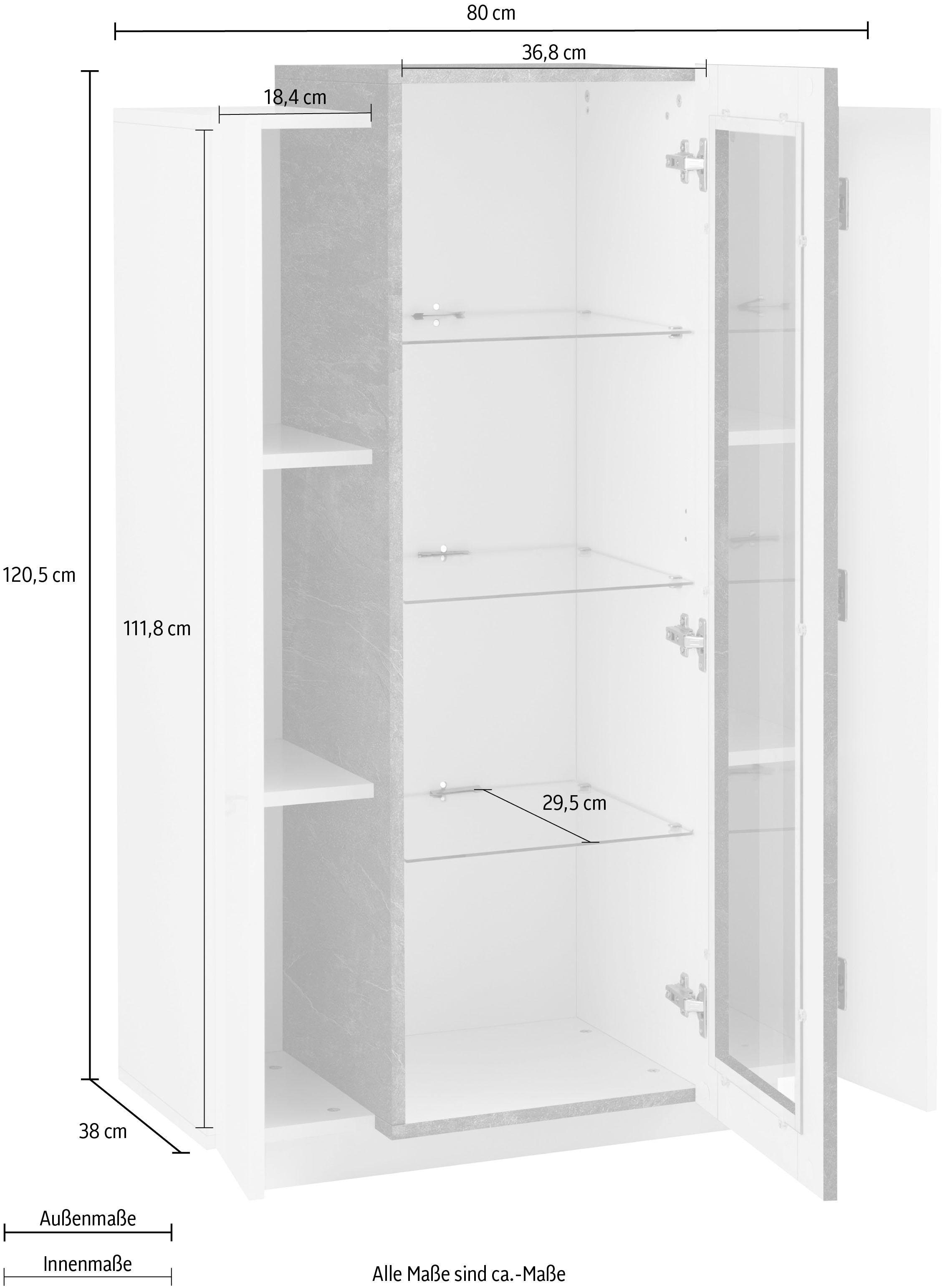 INOSIGN Vitrine »Coro, Vitrine, Glasvitrine, Vitrinenschrank, Stauraumvitrine«, 3 Türen davon 1 Glastür, 9 Fächer, Doppeltiefe, Höhe 120,5cm