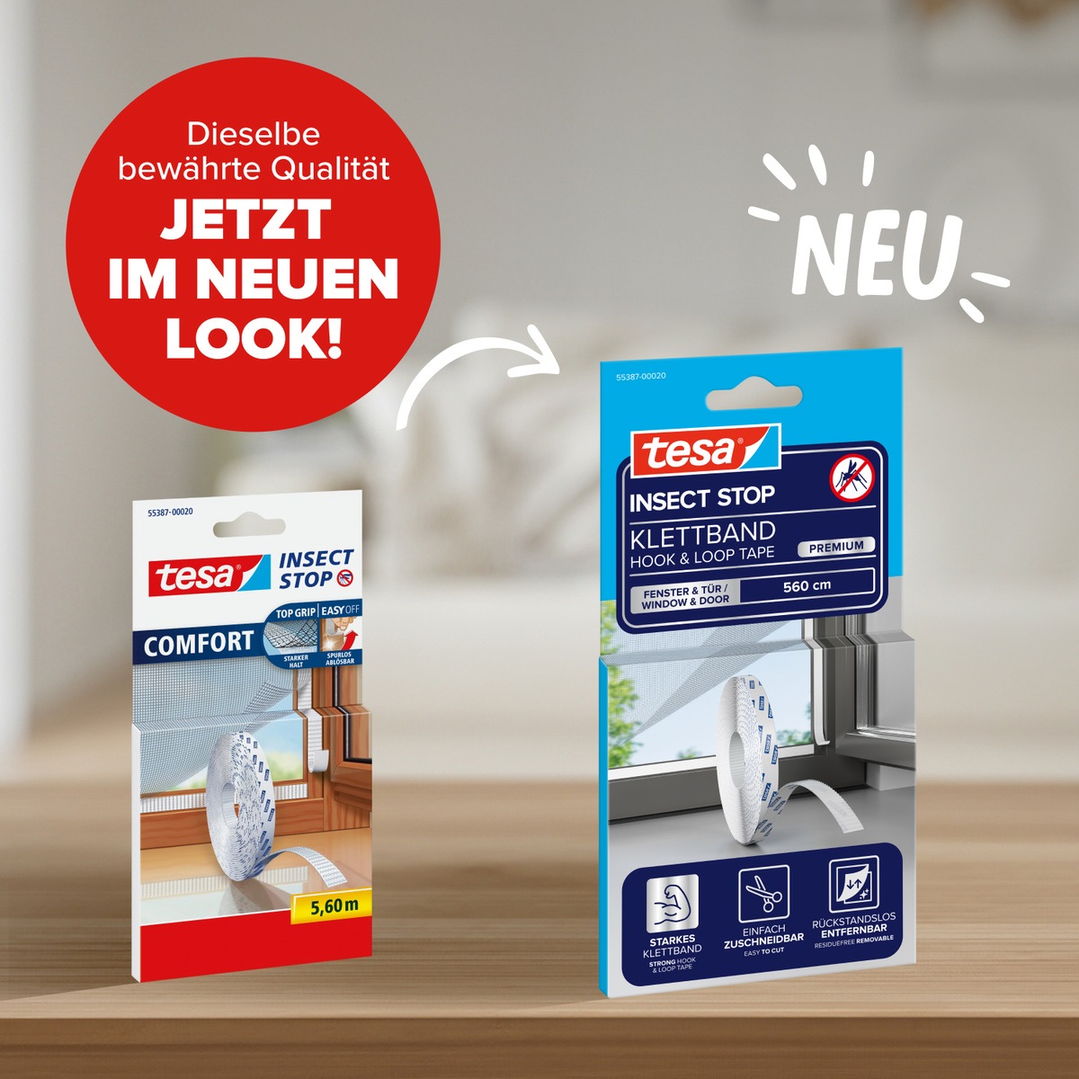 tesa Fliegengitter-Gewebe »Klettband Premium - Ersatzrolle Für Fliegennetze - 560 cm« Packung, Selbstklebendes Klettband, 1 Stk. tlg. zuschneidbar - Mückenschutz ohne Bohren