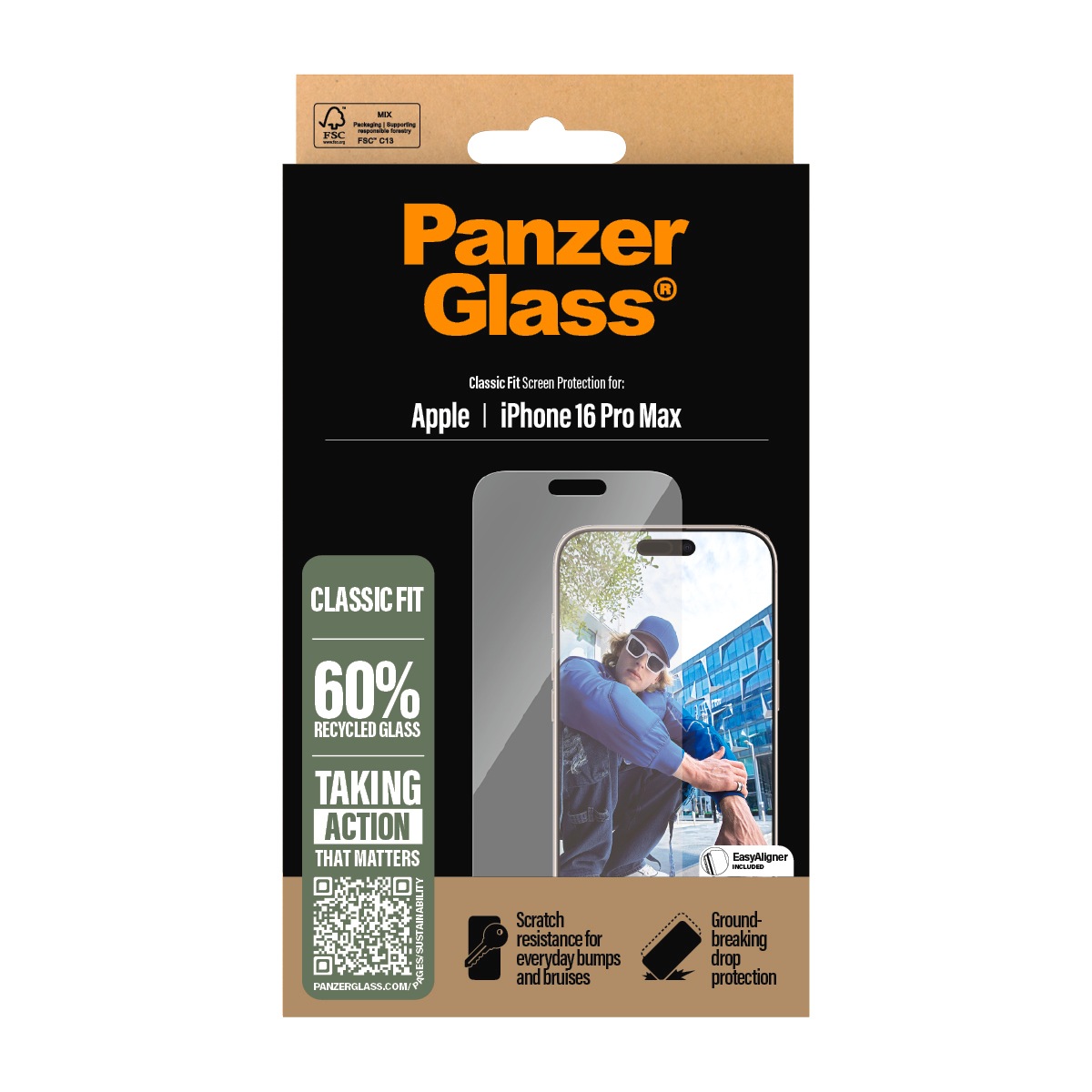 PanzerGlass Displayschutzglas »Classic Fit Screen Protection«, für Apple iPhone 16 Pro Max, Displayschutzfolie, Schutzfolie, Bildschirmschutz, kratz- & stoßfest