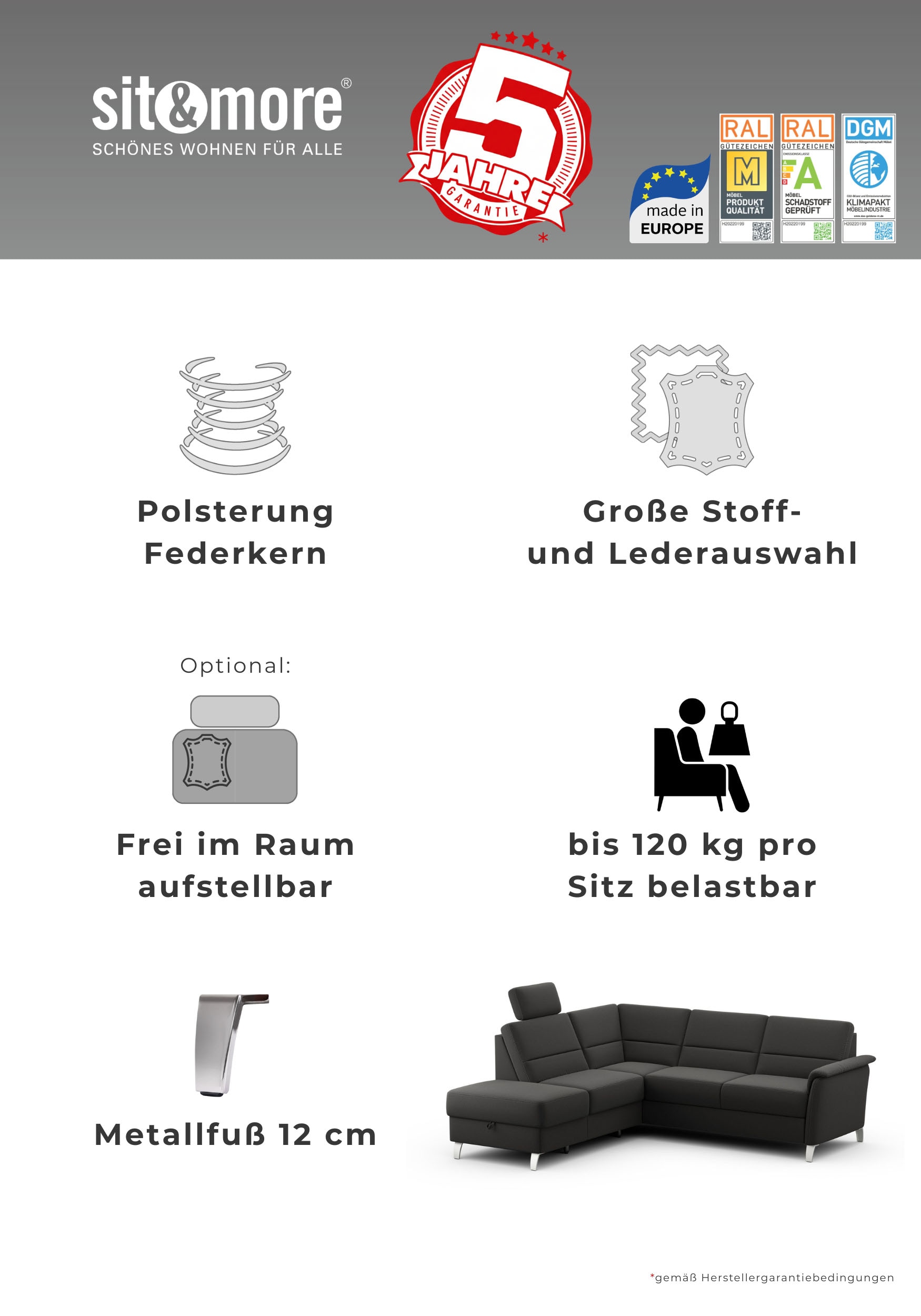 sit&more 2-Sitzer »Palmera, B: 149 cm« mit Federkern