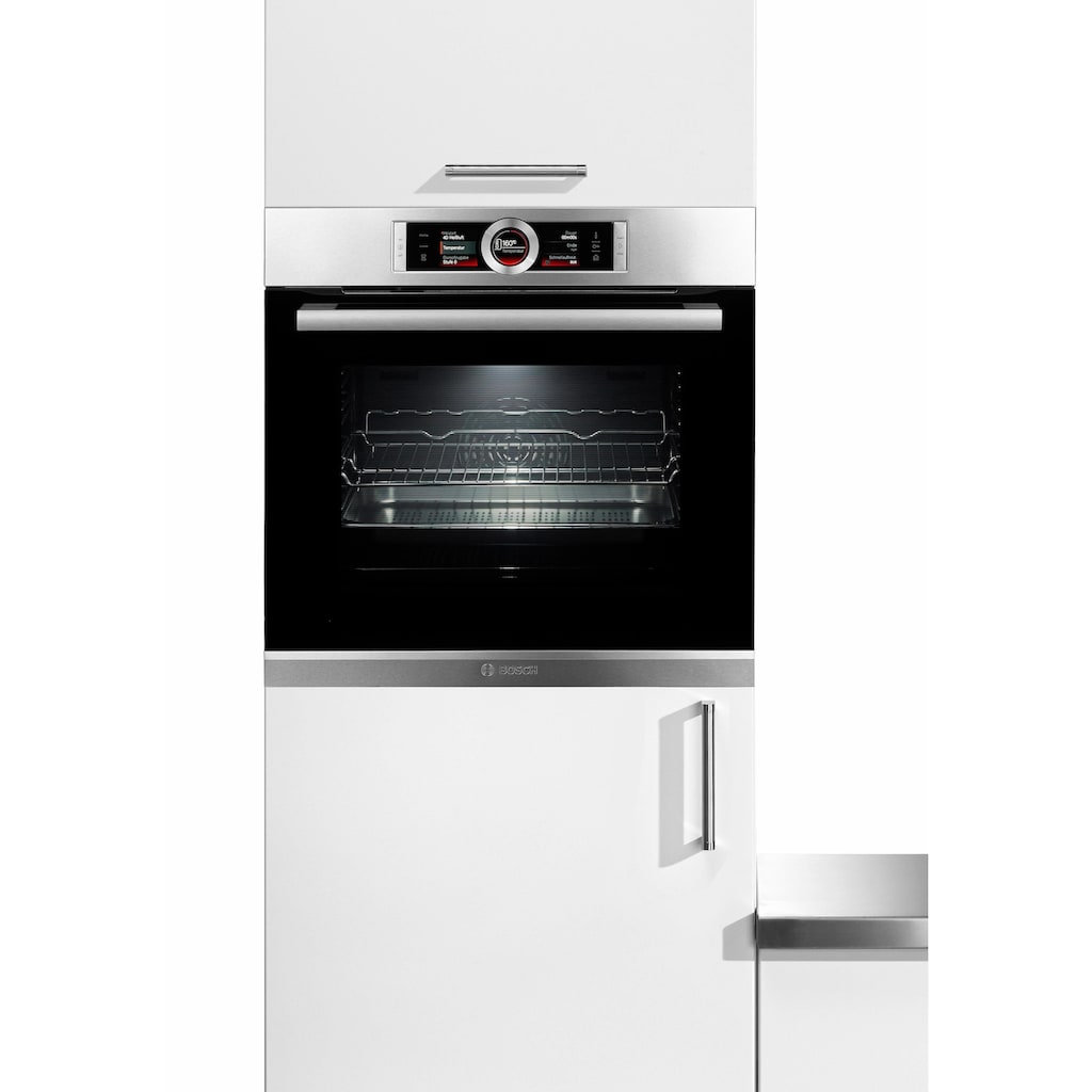 BOSCH Dampfbackofen »HSG636B«, Serie 8, mit Teleskopauszug nachrüstbar, ecoClean Direct, 4D-Heißluft-Eco-Ober-/Unterhitze Eco-Umluft-Infra-Grill-Großflächengrill-Kleinflächengrill-Pizzastufe-Sanftgaren-Vorwärmen-Warmhalten, mit Auftaufunktion