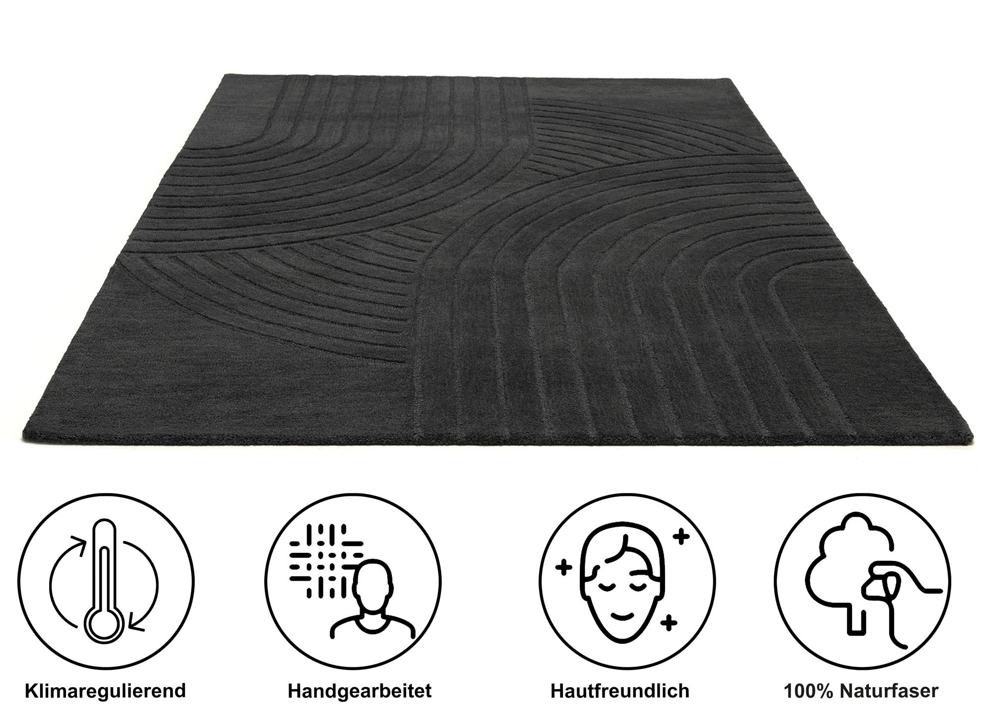 my home Wollteppich »Gabbo Design, Handgefertigt, Teppich,  reine Wolle,« rechteckig 14 mm Höhe Hoch-Tief-Effekt, reine Wolle, Scandi-Look, Naturfaser