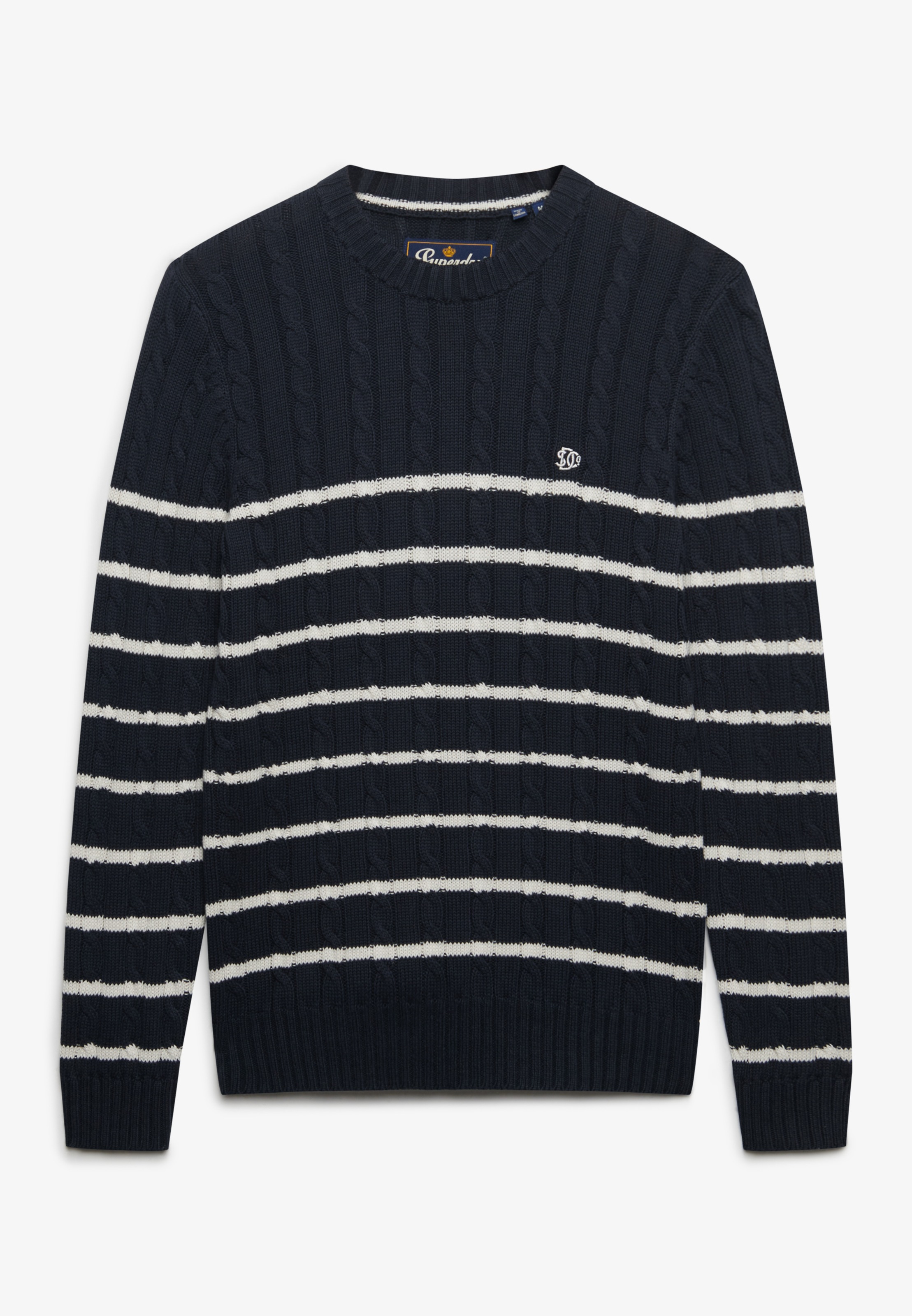 Superdry Rundhalspullover »COTTON STRIPE CABLE JUMPER« Baumwolle, slim fit