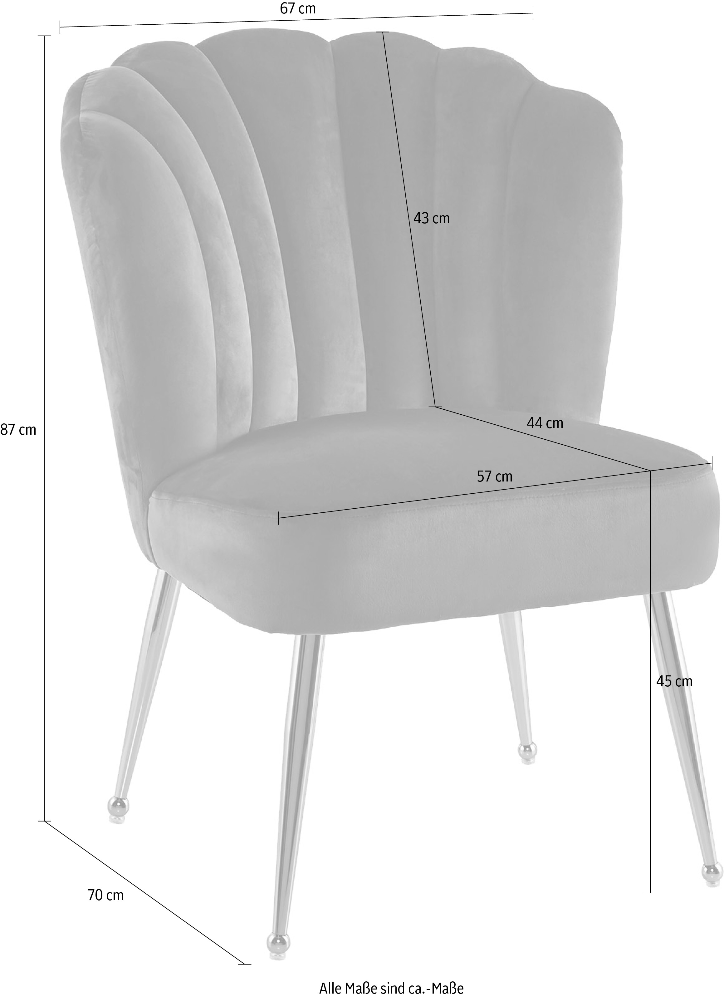 Kayoom Polsterstuhl »Stuhl Lalie 125, Rückenlehne im Retro-Stil, ausgefallene Rückenlehne«, 1 St., Rückenlehne in Muschel-Design, Samtbezug, goldene Metallbeine