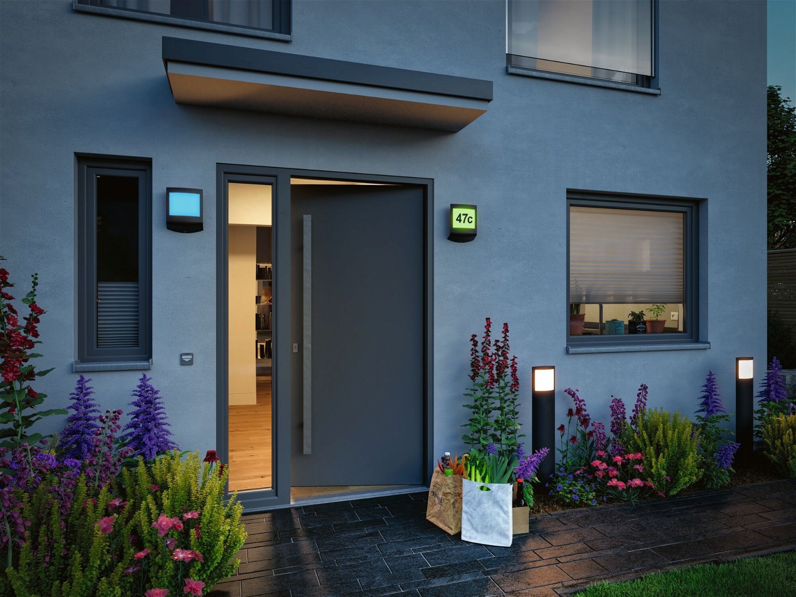 Paulmann LED Außen-Wandleuchte »Padea IP44 198x71mm RGBW+ 8,2W 550lm 230V Anthrazit Kunststoff«, 1 flammig, Smart Home Zigbee 3.0 Dämmerungssensor
