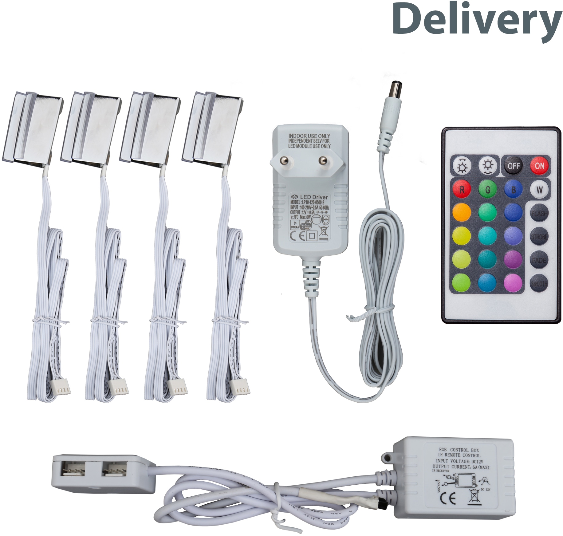 B.K.Licht LED Dekolicht LED-Board 4 Stk. Farbwechsler LED Clips, RGB, Glasboden-Beleuchtung, Glaskantenlichter, Leuchten