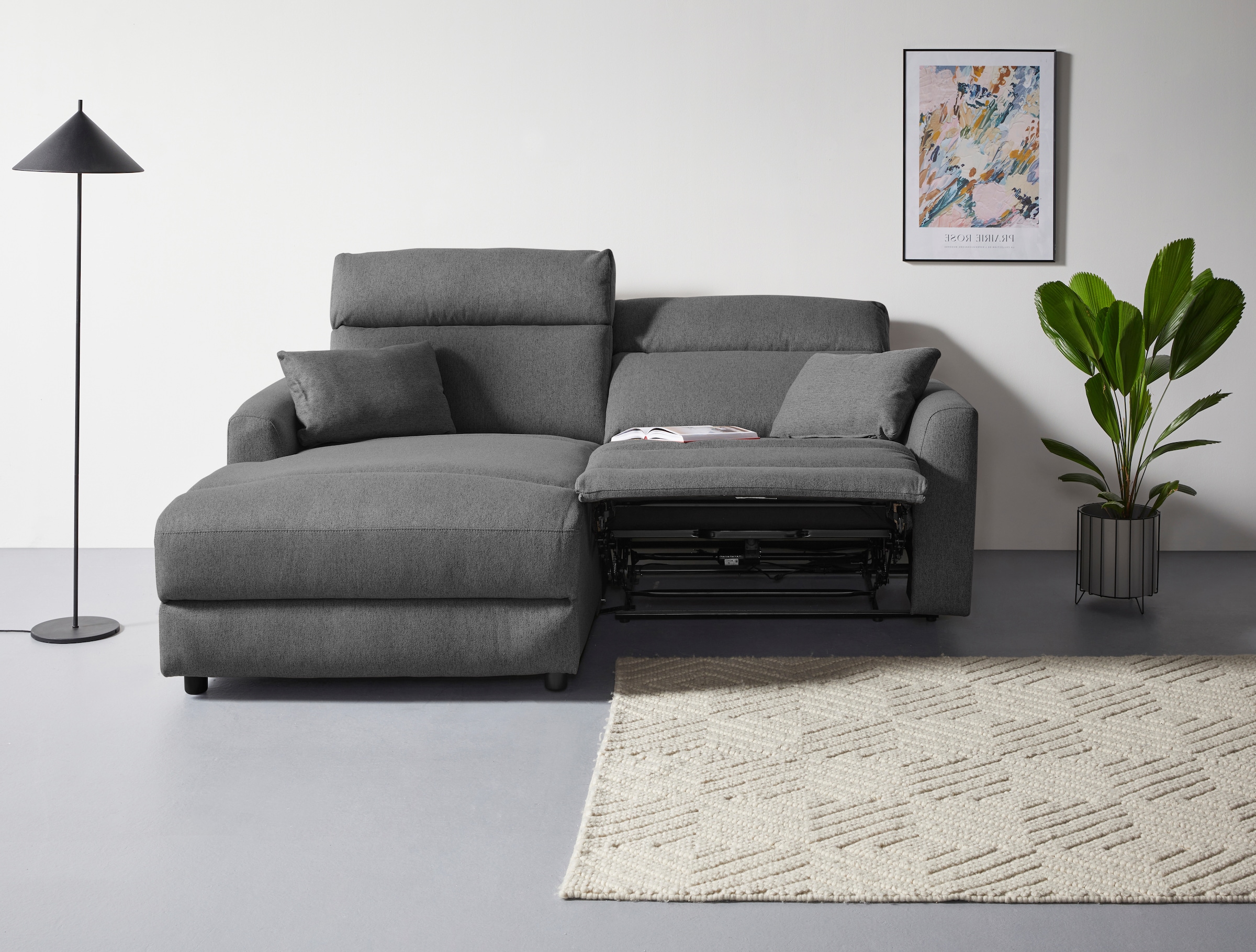 INOSIGN Ecksofa »JENNA, L-Form, 209cm, manuelle u. elektrische Funktion, mit USB A/C,«, Liegefunktion 105°-150°, Federkern, Struktur fein