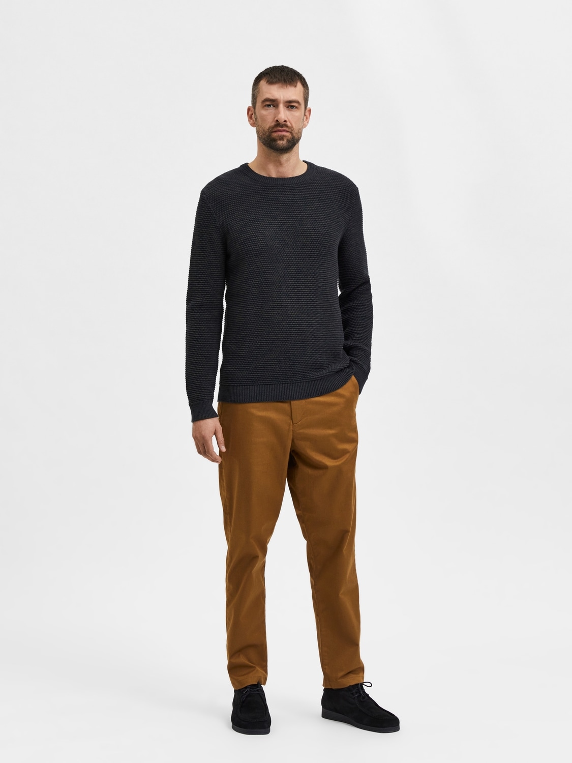 SELECTED Rundhalspullover »SLHVINCE LS KNIT BUBBLE CREW NECK NOOS«