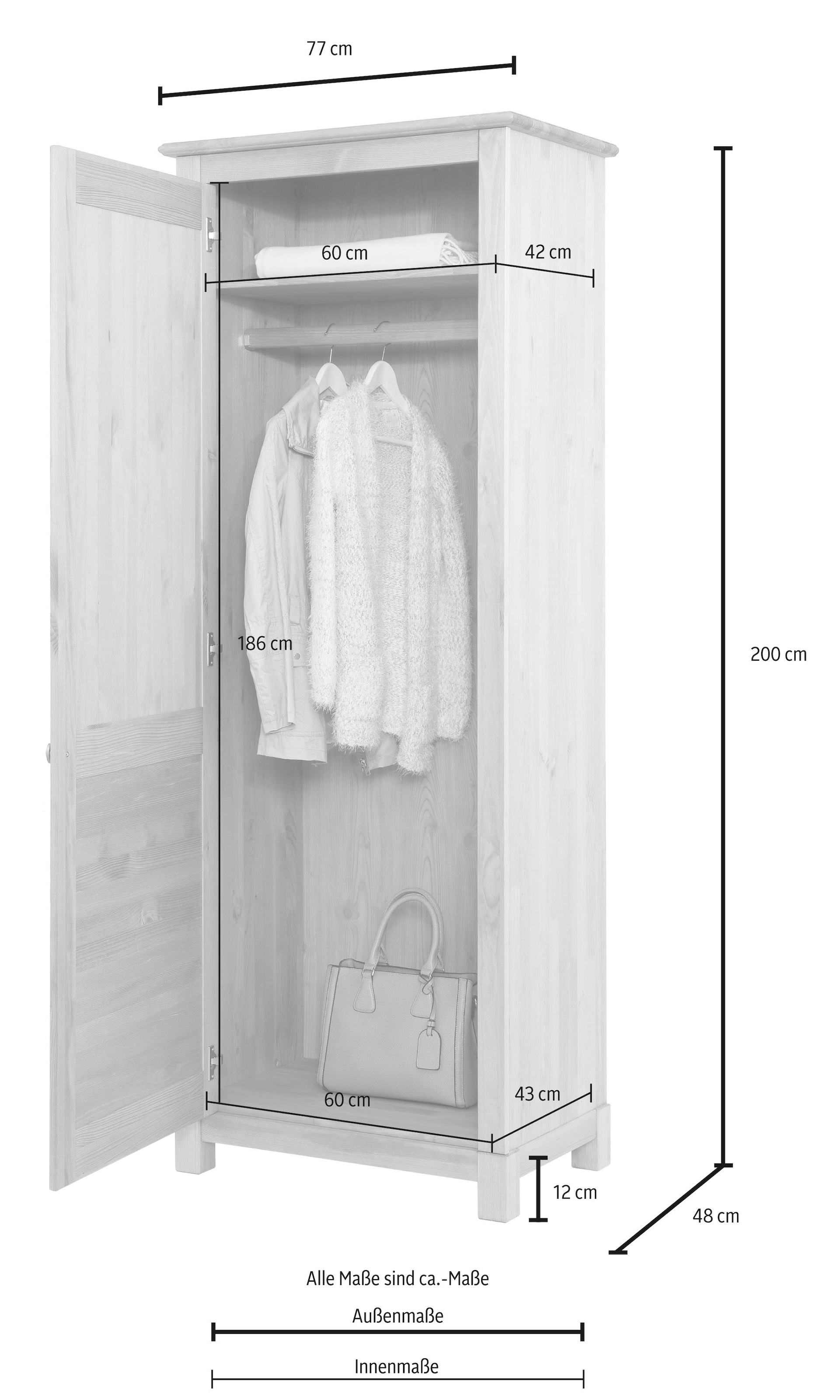 Home affaire Garderobenschrank »Rauna«, 1-türig, Breite Kiefer Raten auf massiver bestellen aus 77 cm