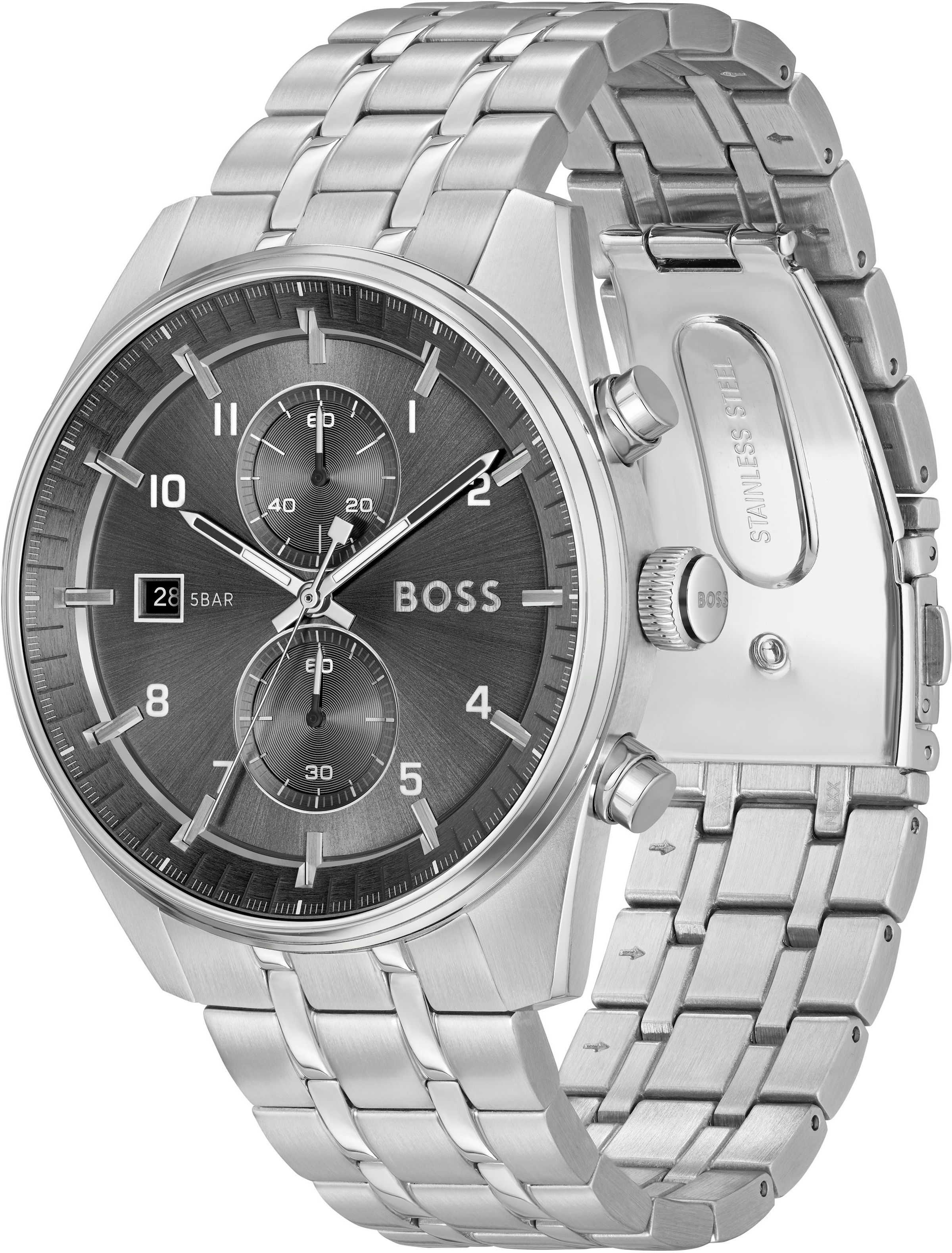 BOSS Chronograph »SKYTRAVELLER«, Quarzuhr, Armbanduhr, Herrenuhr, Edelstahlarmband, analog, Tag