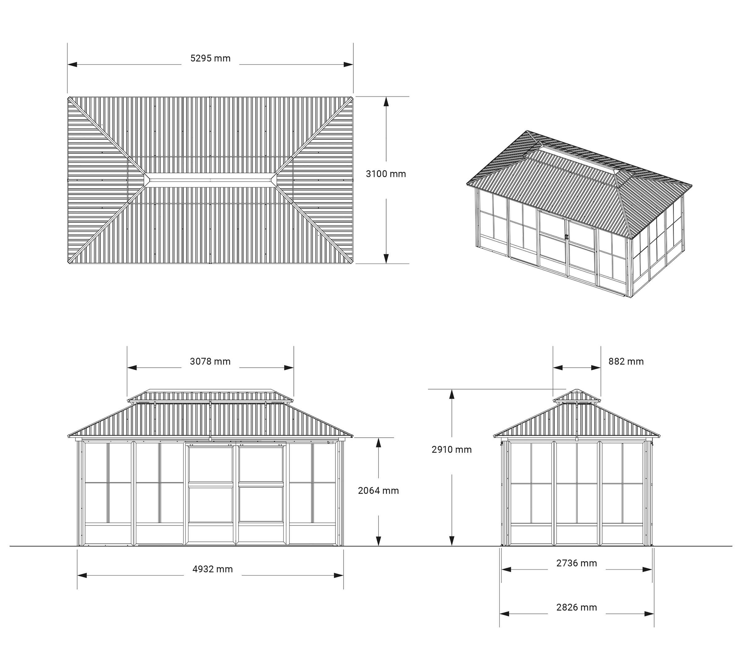 Sojag Pavillon »Olan 1017 Grau -Schwarz« 310x529,5x291cm