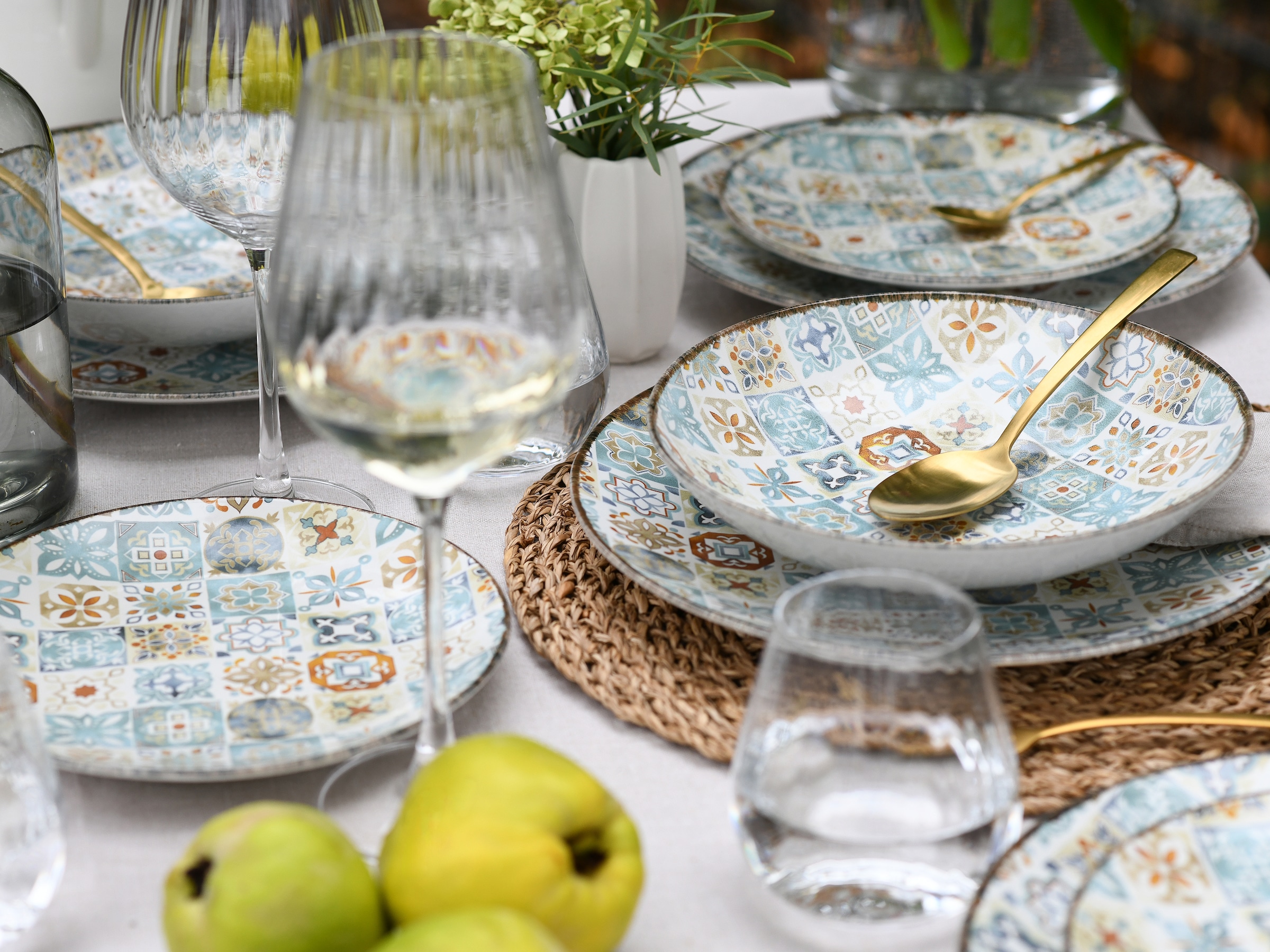 CreaTable Teller-Set »Mosaik, Service 16-tlg.« Teller Set, Edles Tellerset, Vollflächig dekorierte Teller und Farben