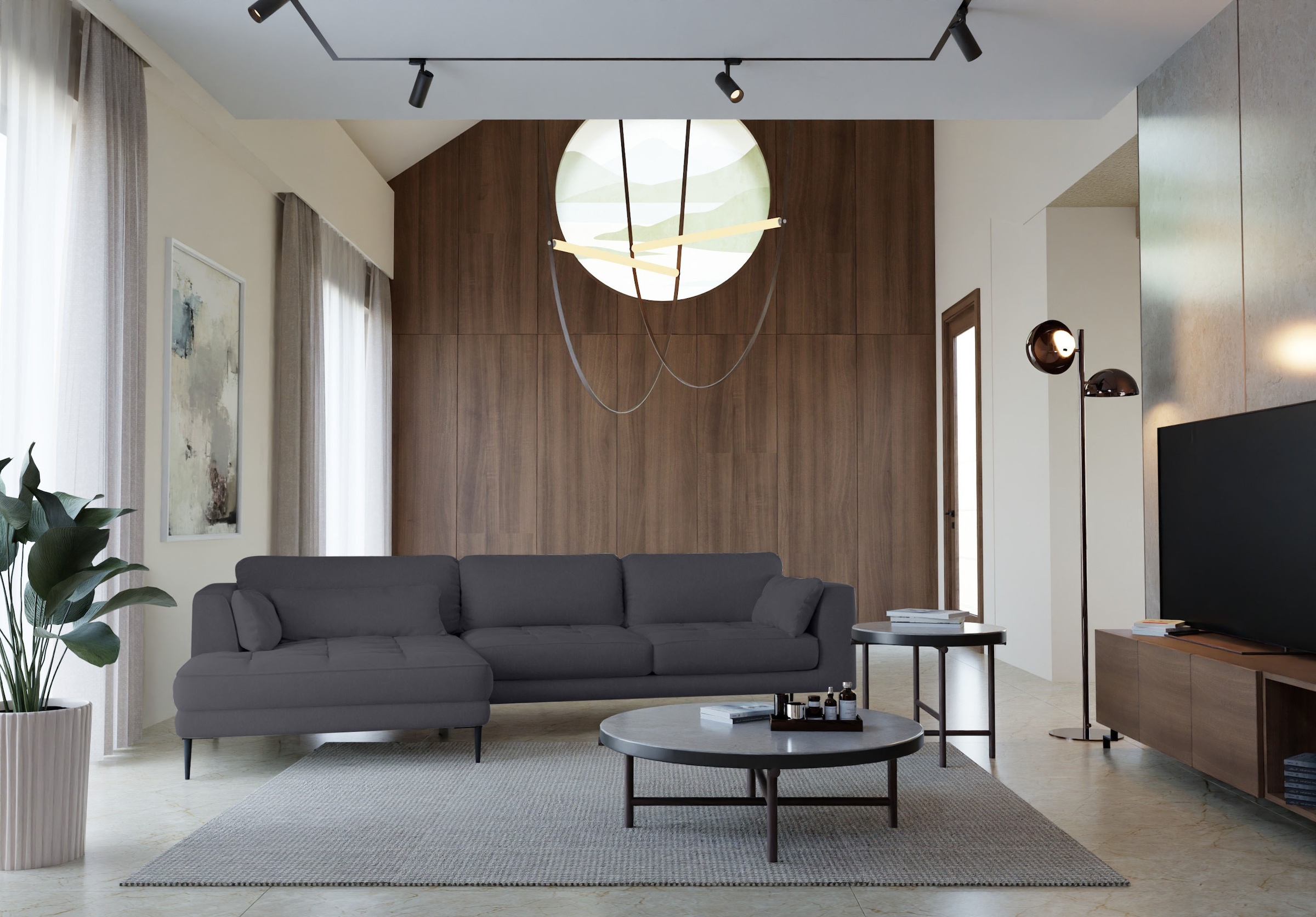 TRENDMANUFAKTUR Ecksofa »Luzi, wahlweise mit Schlaffunktion und Bettkasten bestellbar, L-Form«, Designsofa mit tollem Sitzkomfort, Metallfüße schwarz, Breite 280 cm