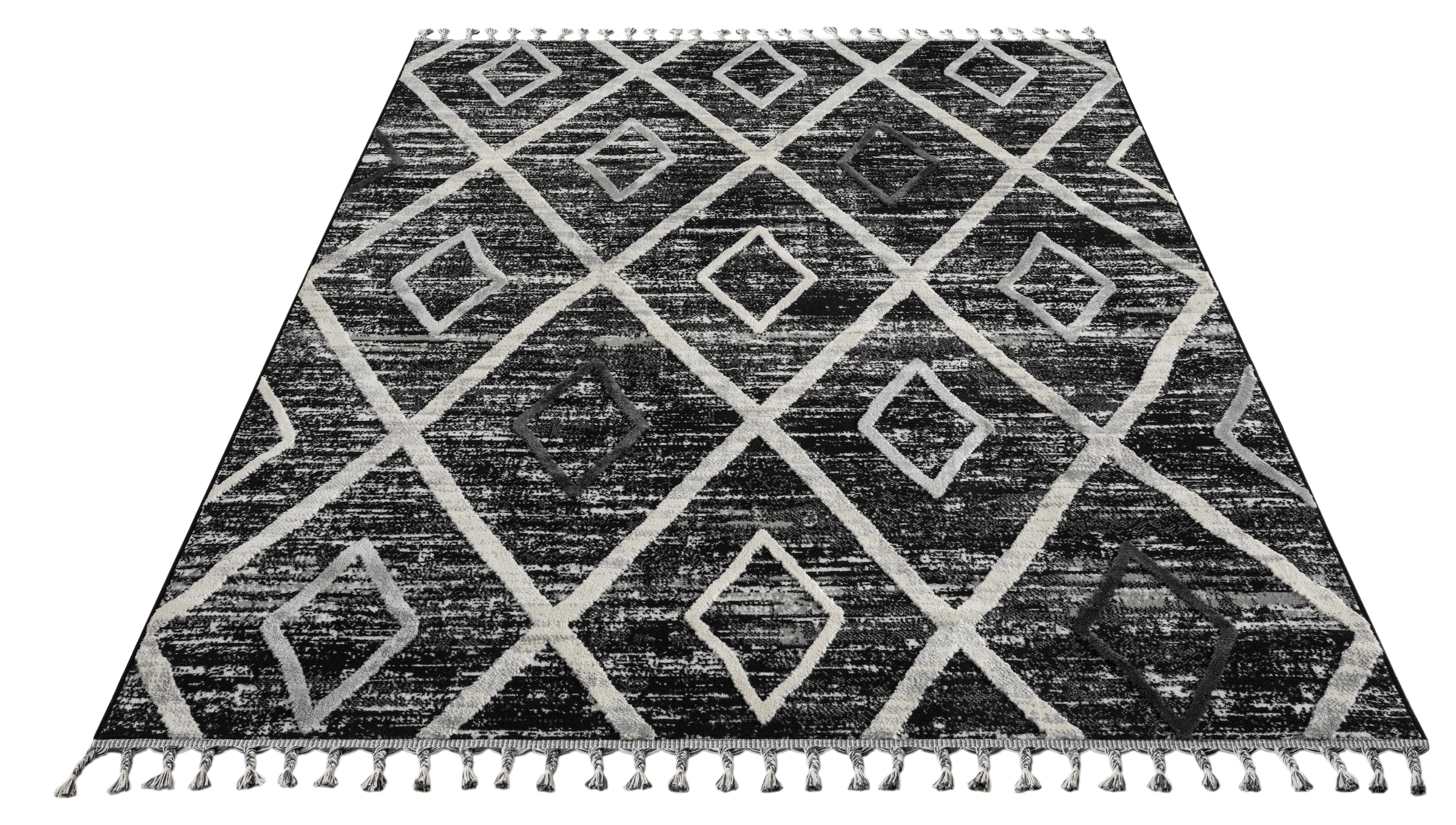 my home Teppich »Otilie« rechteckig 11 mm Höhe dichte Qualität, Woll-Look, Boho, mit Fransen und Rauten, Scandi