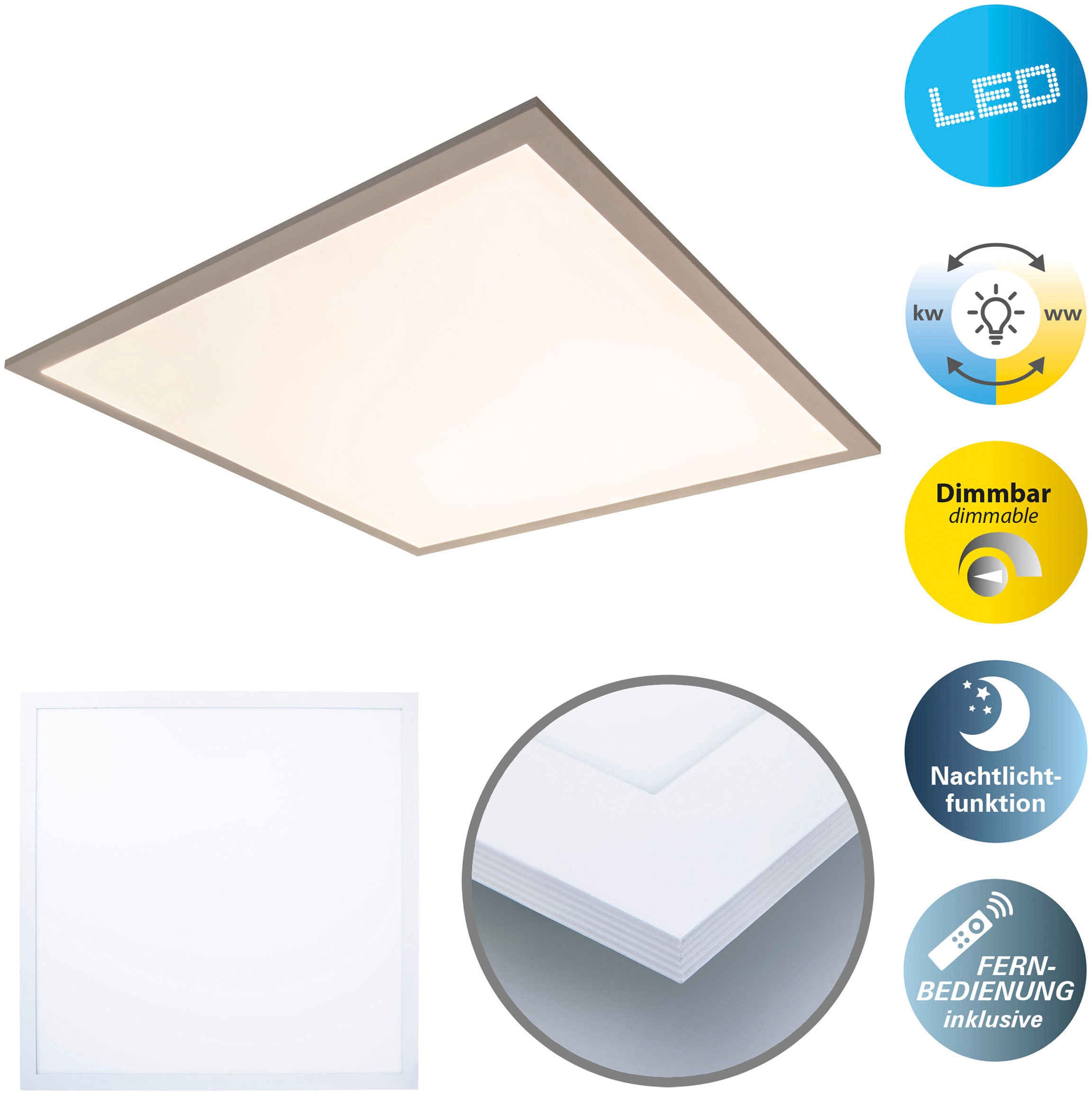 näve LED Panel »Nico«, 1 flammig, Leuchtmittel LED-Modul | LED fest integriert, Deckenleuchte dimmbar, CCT, Nachtlichtfunktion, Lichtfarbe wechselbar