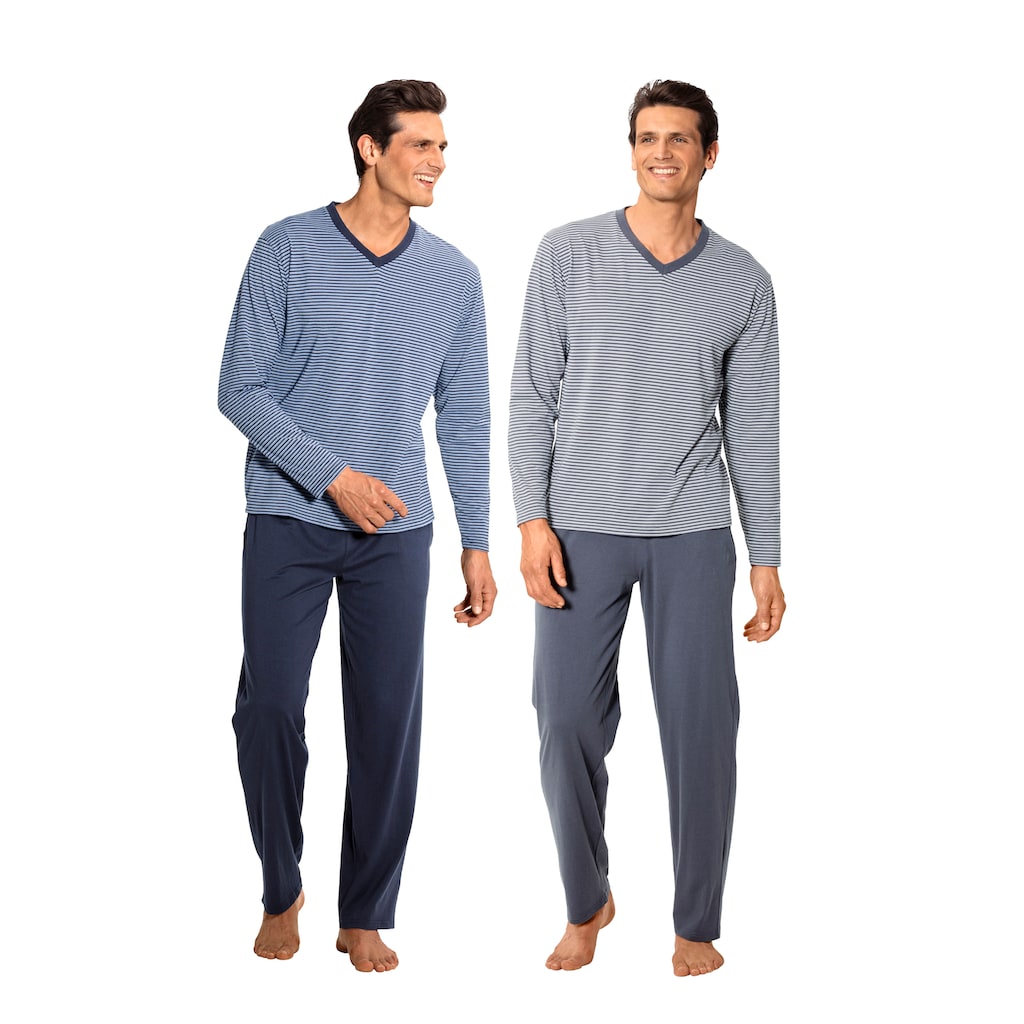 le jogger® Pyjama, (Packung, 4 tlg., 2 Stück), mit garngefärbten Streifen