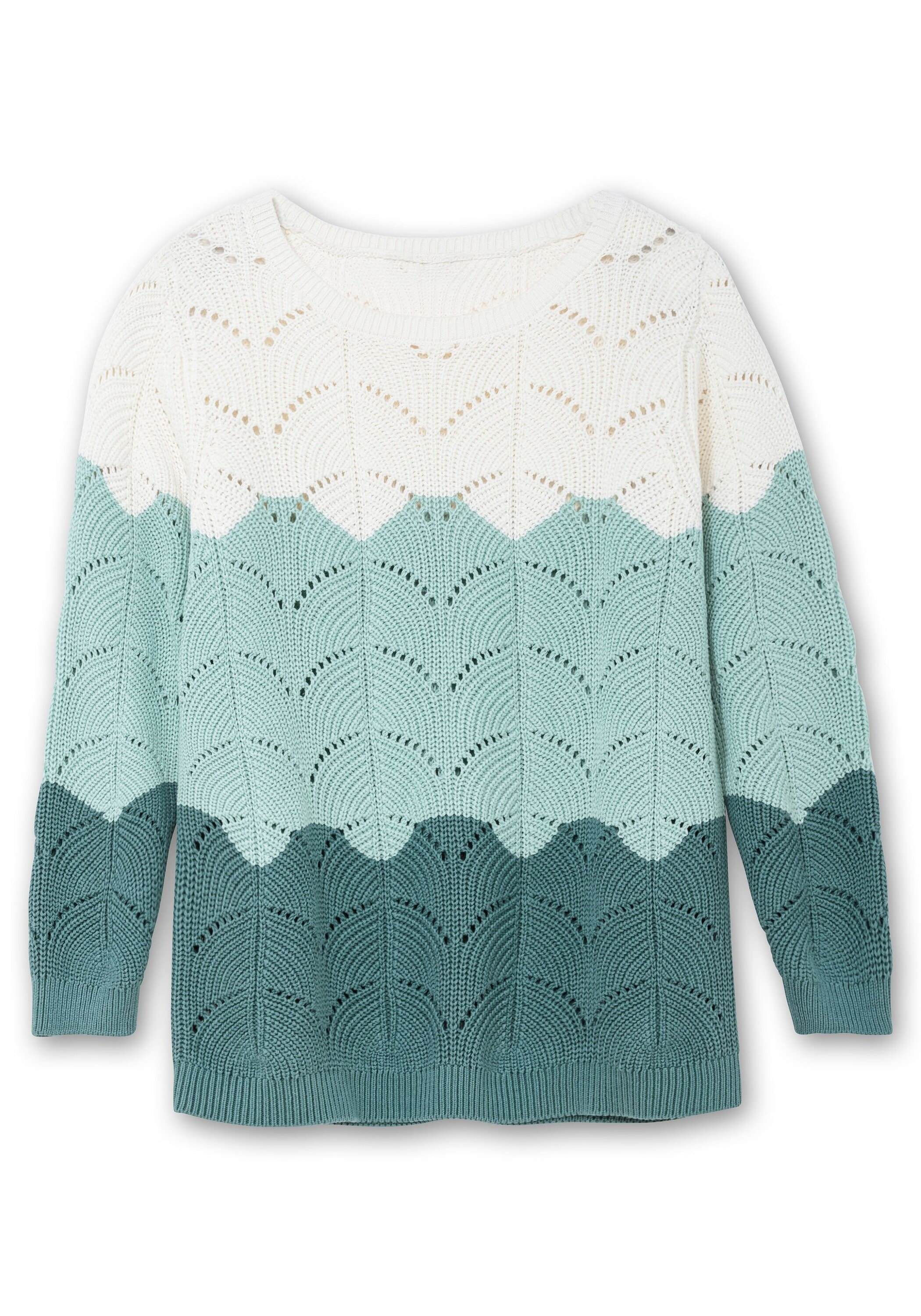 Sheego Rundhalspullover »Pullover im Ajourstrick, mit Colourblocking im Ajourstrick, mit Colourblocking«