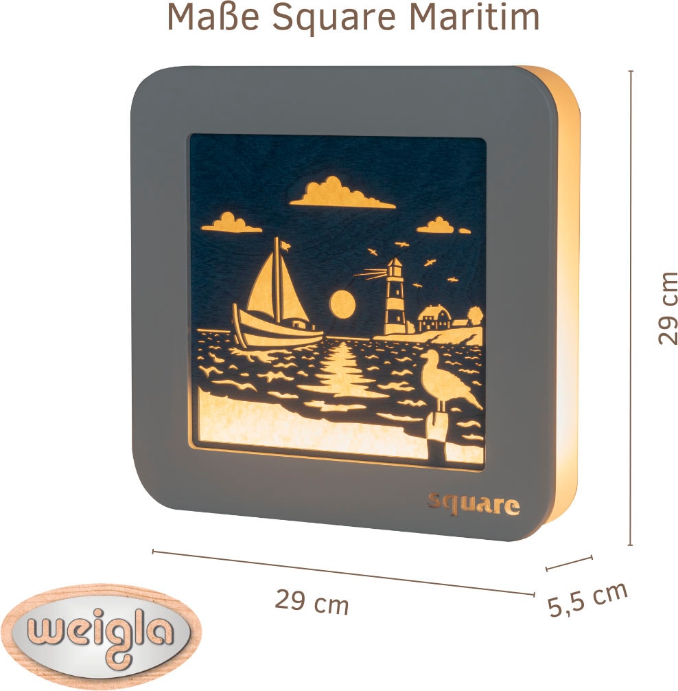 Weigla LED Dekolicht »Square Standbild Maritim, Batterie & Timer, WEIẞ-BLAU, Made in Germany«, 13 flammig, Leuchtmittel LED-Modul | LED fest integriert, Erzgebirge garantiert, maritime Deko Innen, Dekolampe