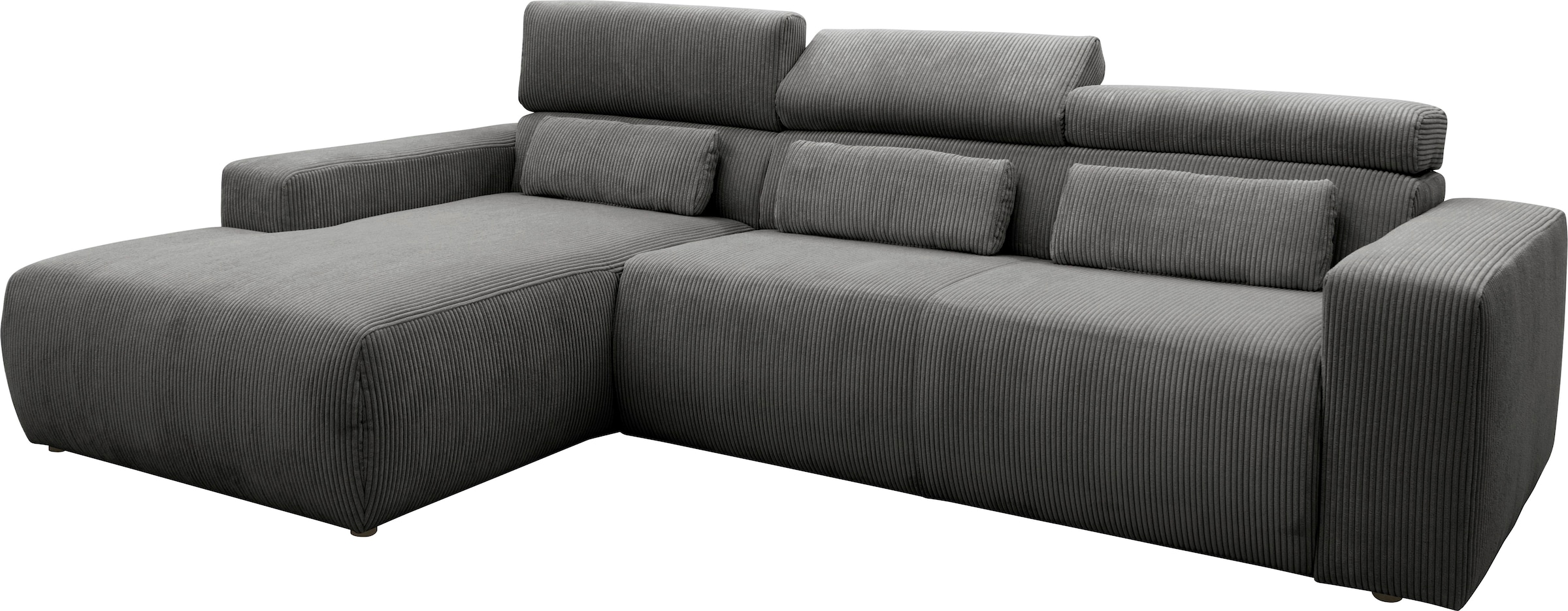 DOMO collection Ecksofa »Brandon B/T: 289/177 cm, belastbar bis 140kg/ Sitz, L-Form«, ohne Sitztiefenverstellung, Cord, grau