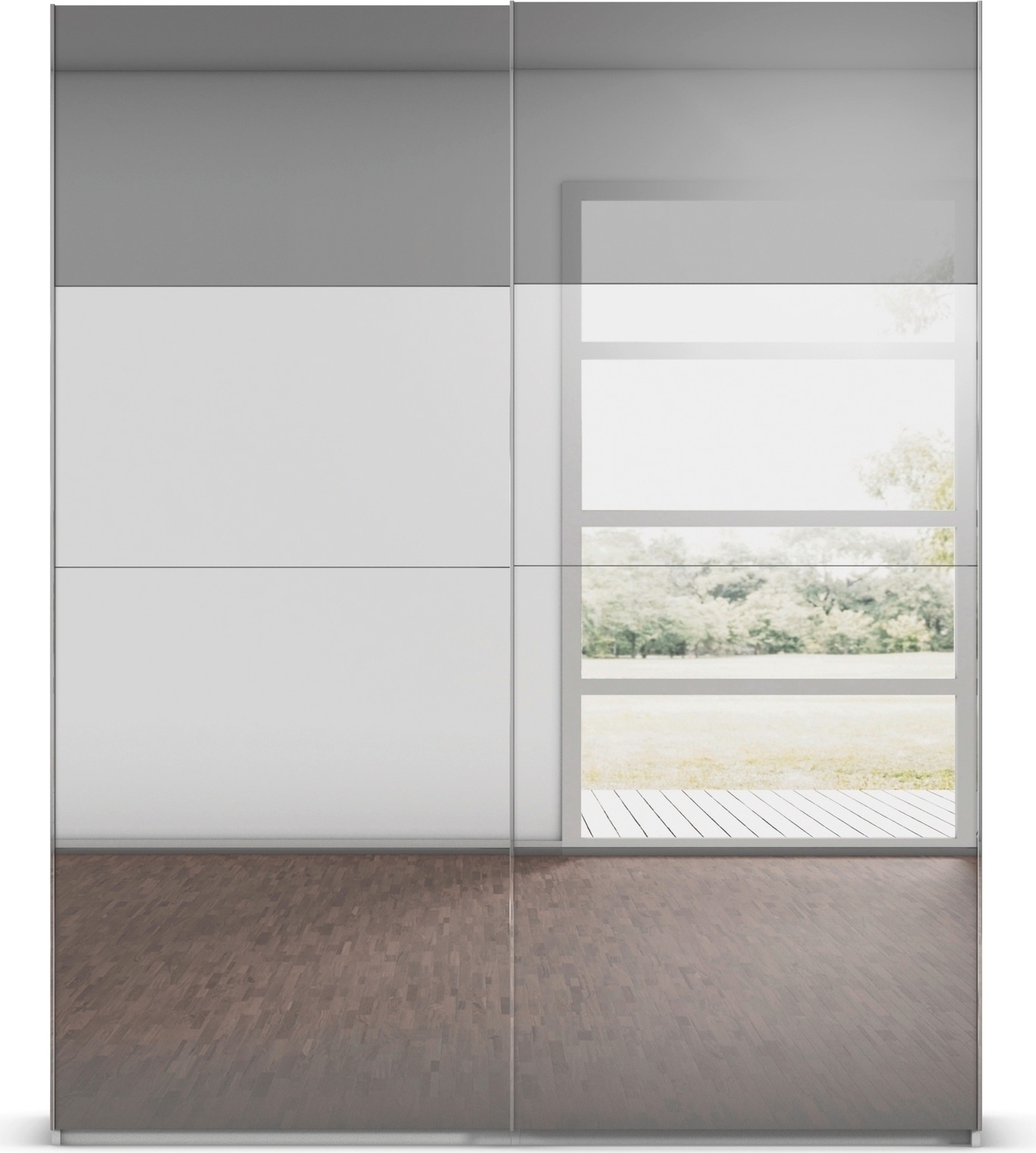 rauch Schwebetürenschrank »Kleiderschrank Schrank Garderobe Schlafzimmerschrank SCALE-FYRA« edle Türen viergeteilt Front Spiegel-Mix viele Farben MADE IN GERMANY