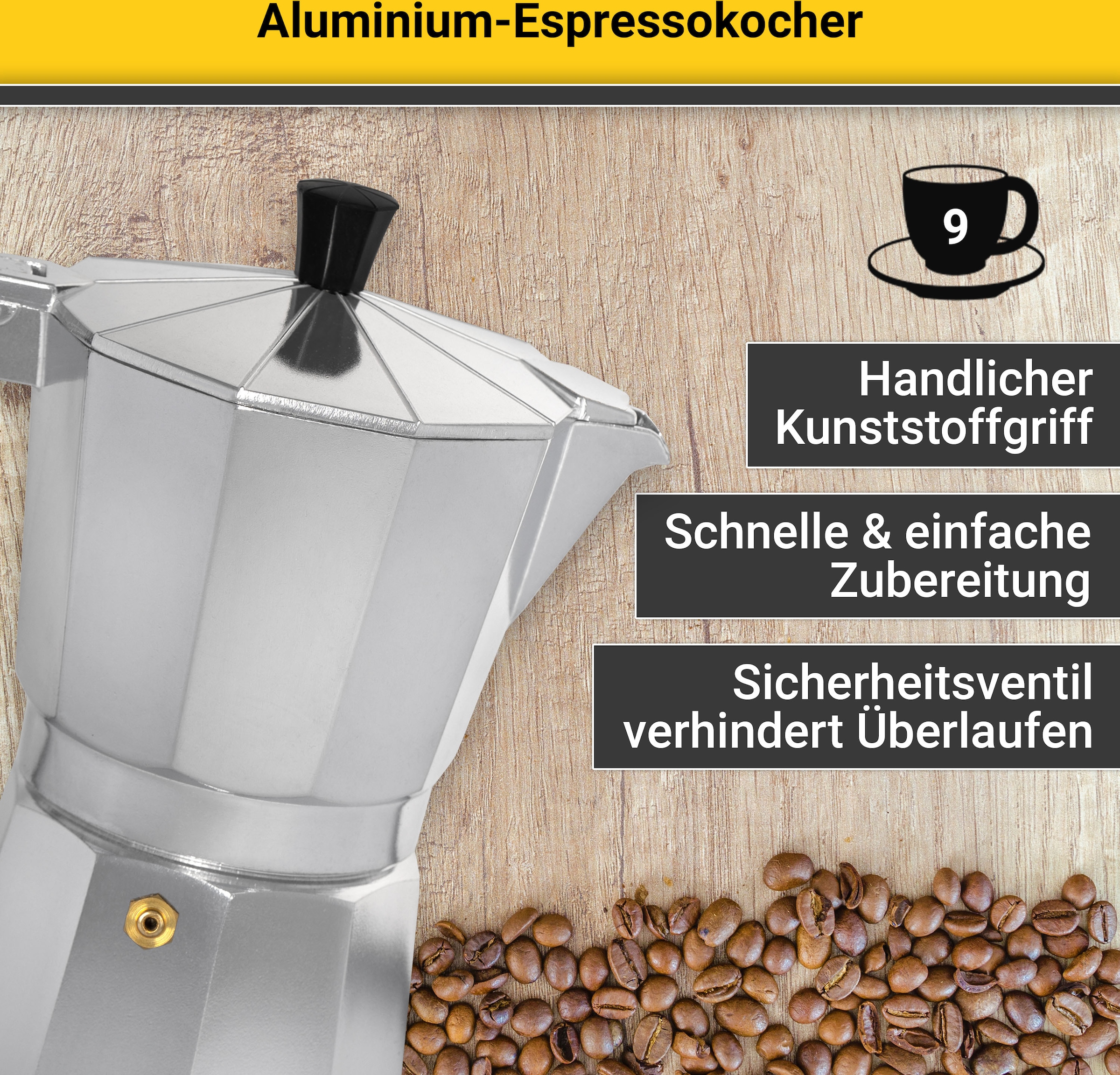 Krüger Espressokocher »Italiano«, 0,45 l Kaffeekanne, traditionell italienisch, aus Aluminium, mit Silikon-Dichtungsring