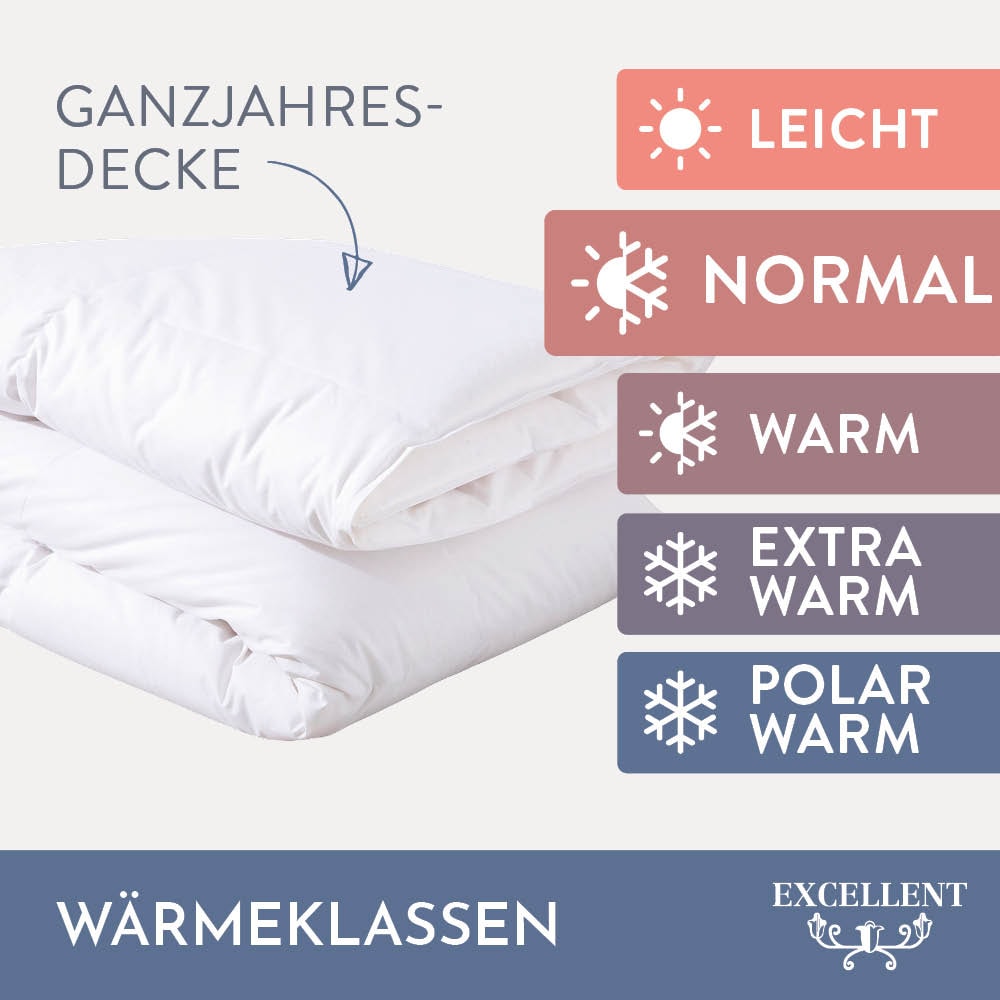 Excellent Daunenbettdecke + 3-Kammer-Kopfkissen »Bettdecken-Set Zürich, Bettdecke 135x200 & 155x220 cm«, (Spar-Set), Bettdecke 100% Daunen für Winter, Sommer, Kissen mit 90% Daunen