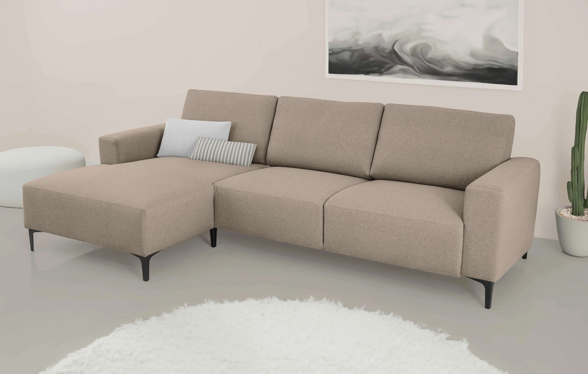Home affaire Ecksofa »Tournon, L-Form, Breite 262 cm, Webstoff, Chenille«, Designsofa im nordischen Stil, Wellenunterfederung, Metallfüße
