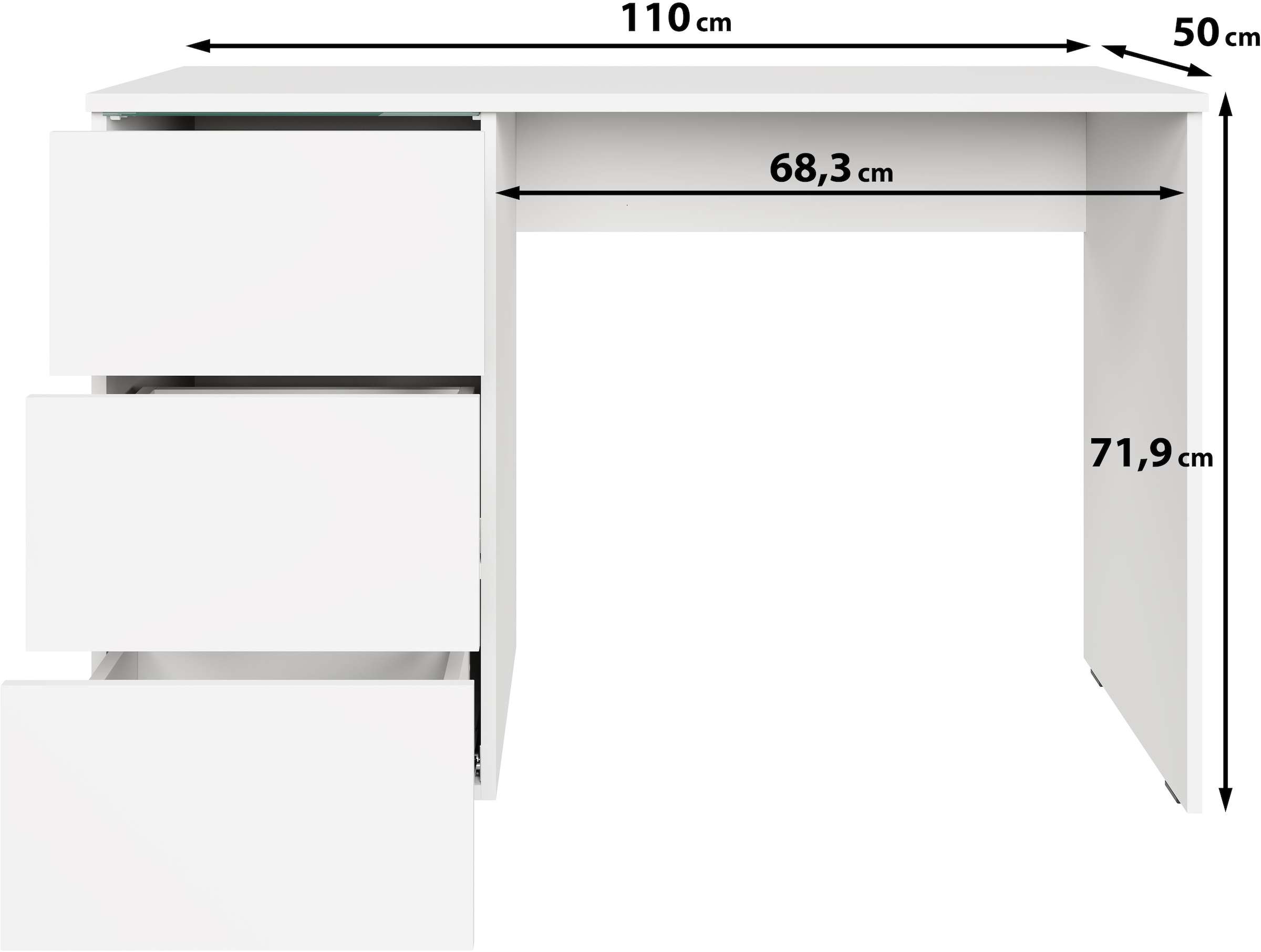 INOSIGN Schreibtisch »Vera«, (1 St.), Modernes Schreibtisch mit LED, Push-to-Open und 3 Schubladen.