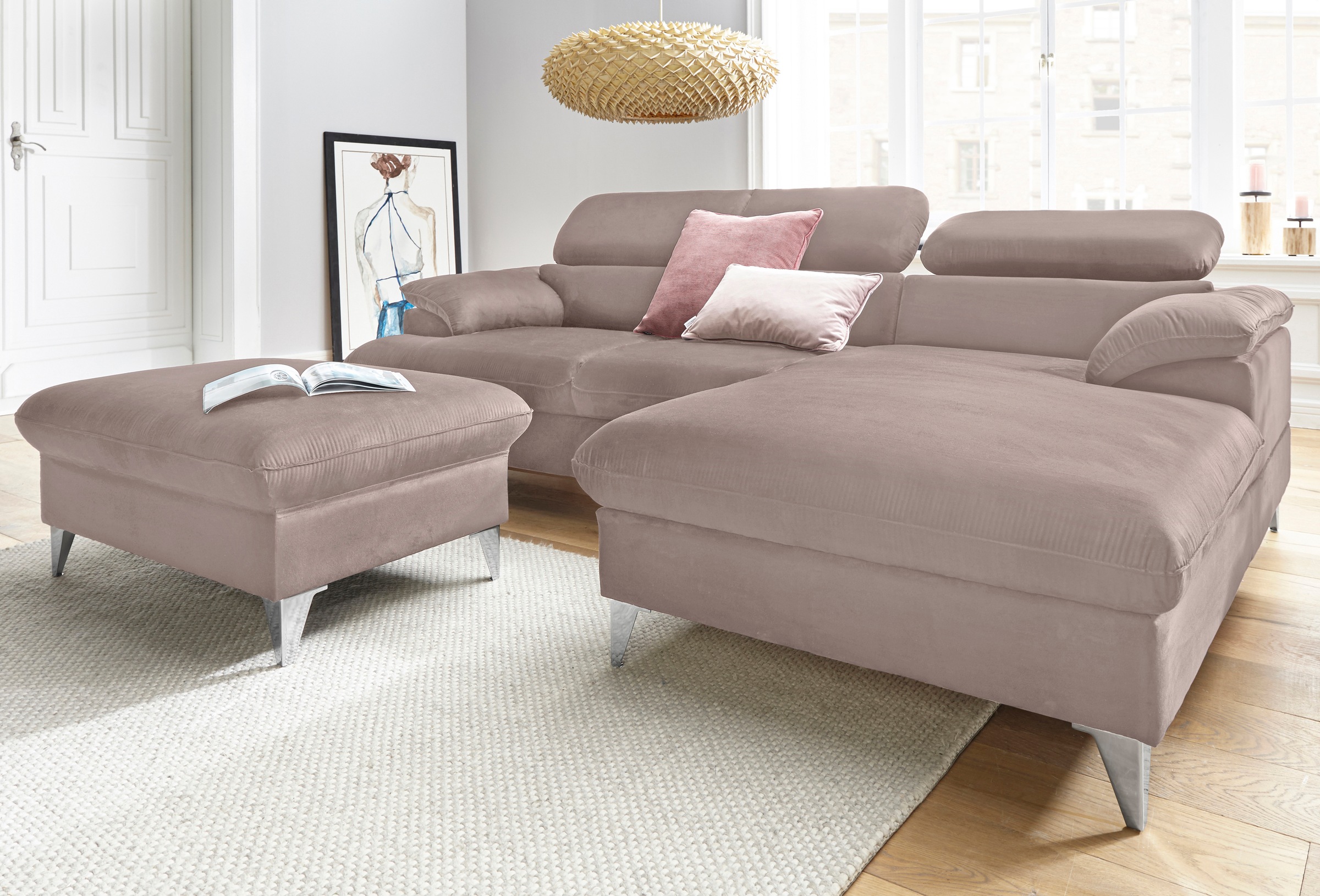 COTTA Polstergarnitur »Caluso L-Form«, (2 tlg.), Set bestehend aus: Ecksofa mit Kopfteilverstellung & Hocker